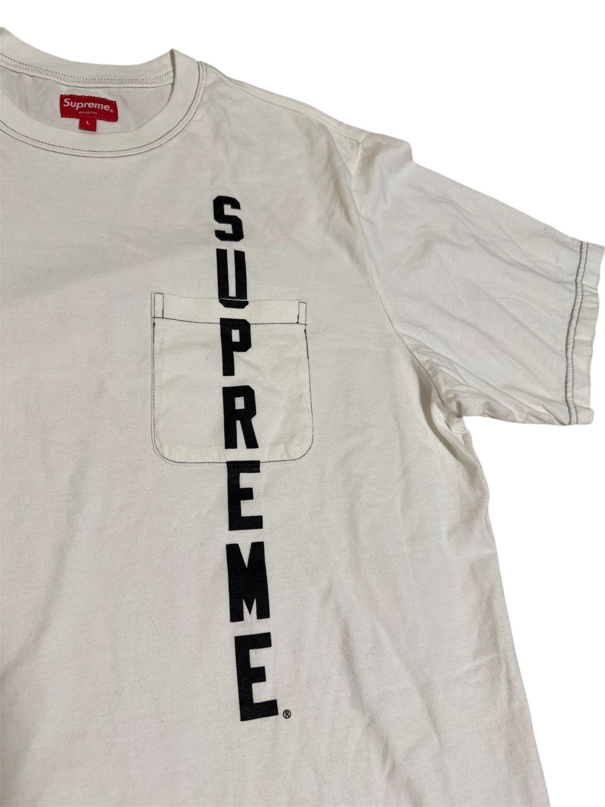Supreme 🔥Supreme Contrast Stitch Pocket Tee White/Supreme T shirt Size US L / EU 52-54 / 3 - 6 Thumbnail