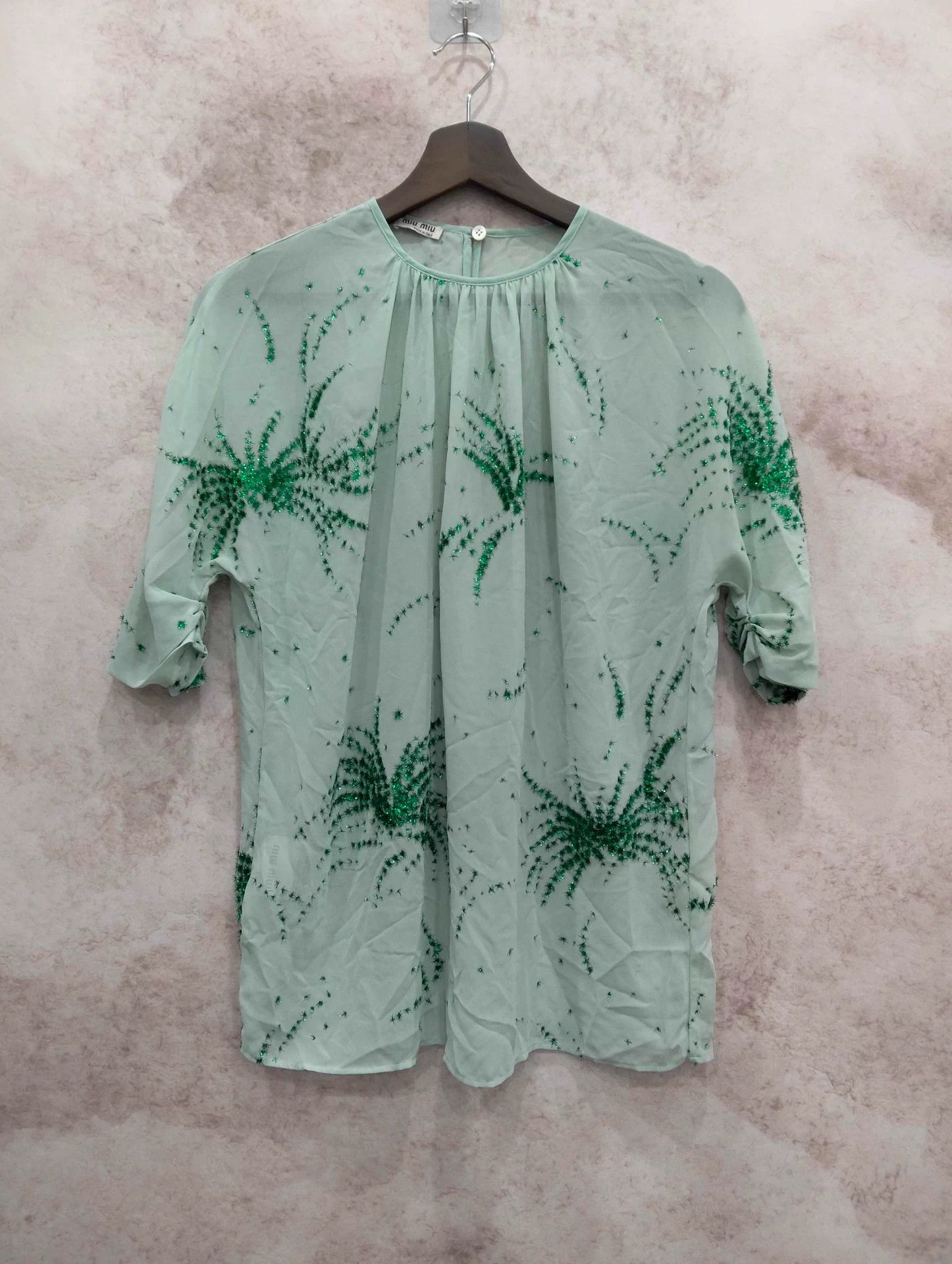Miu Miu MIU MIU Green Short-Sleeve Top 40 Size S / US 4 / IT 40 - 1 Thumbnail
