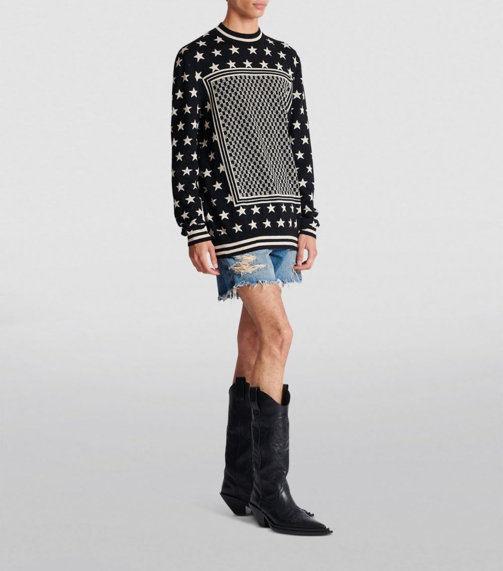 Balmain o1s1wg110125 Mini Monogram Stars Sweater in White Black Size US L / EU 52-54 / 3 - 4 Thumbnail