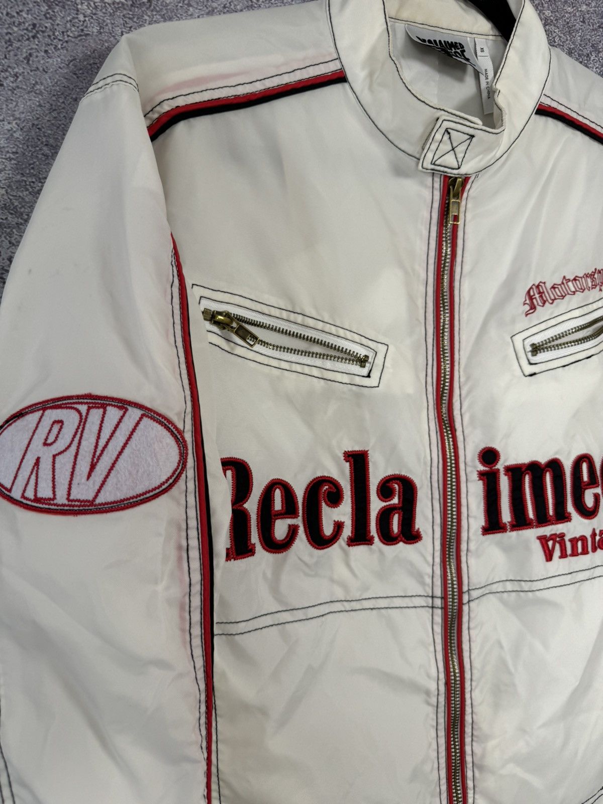 Vintage Reclaimed Vintage Biker Jacket Nylon White Men’s XS size Size US XS / EU 42 / 0 - 8 Thumbnail