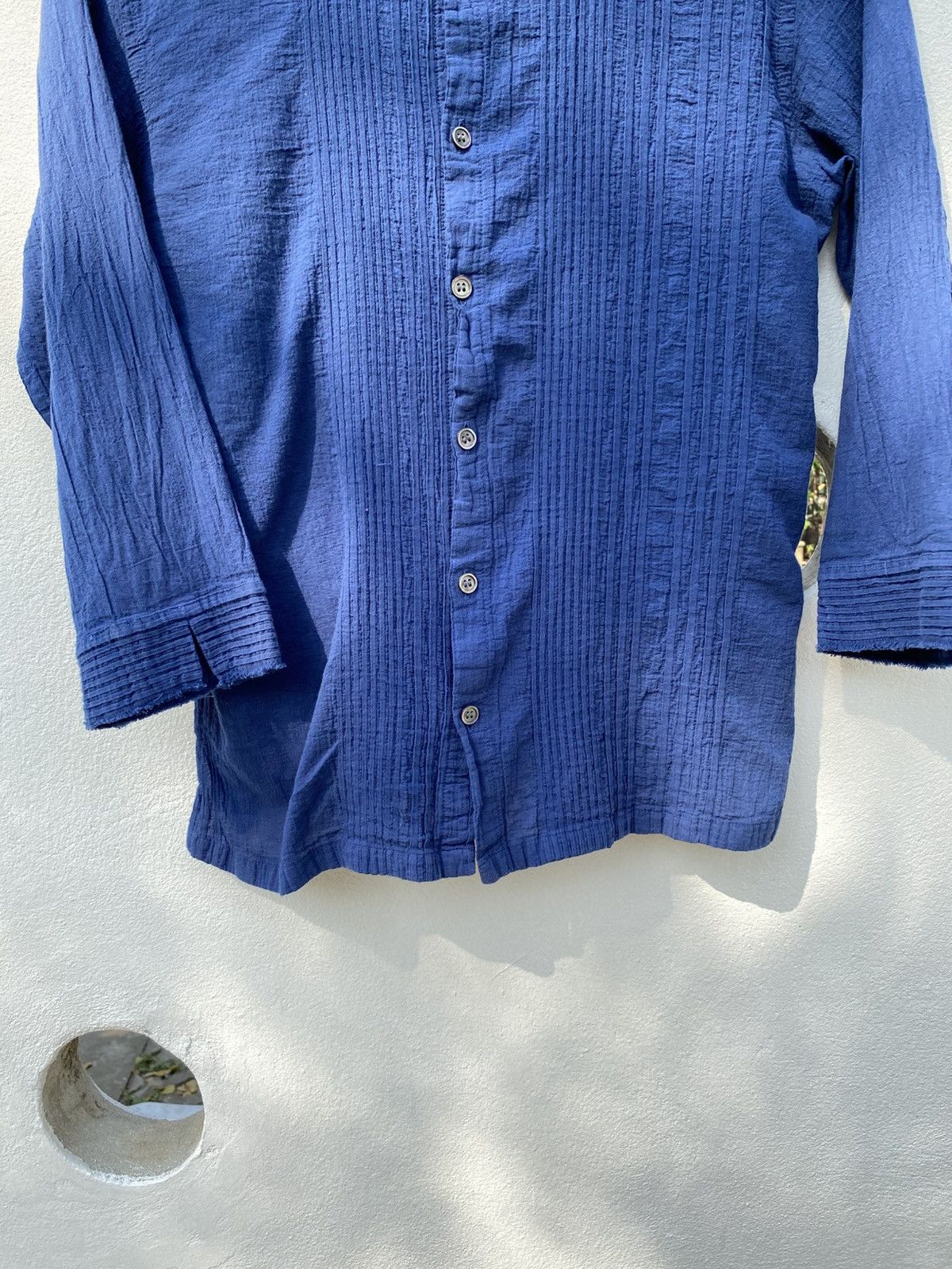 Issey Miyake Plantation Blue Textured Mandarin Collar Shirt. Size M / US 6-8 / IT 42-44 - 14 Thumbnail