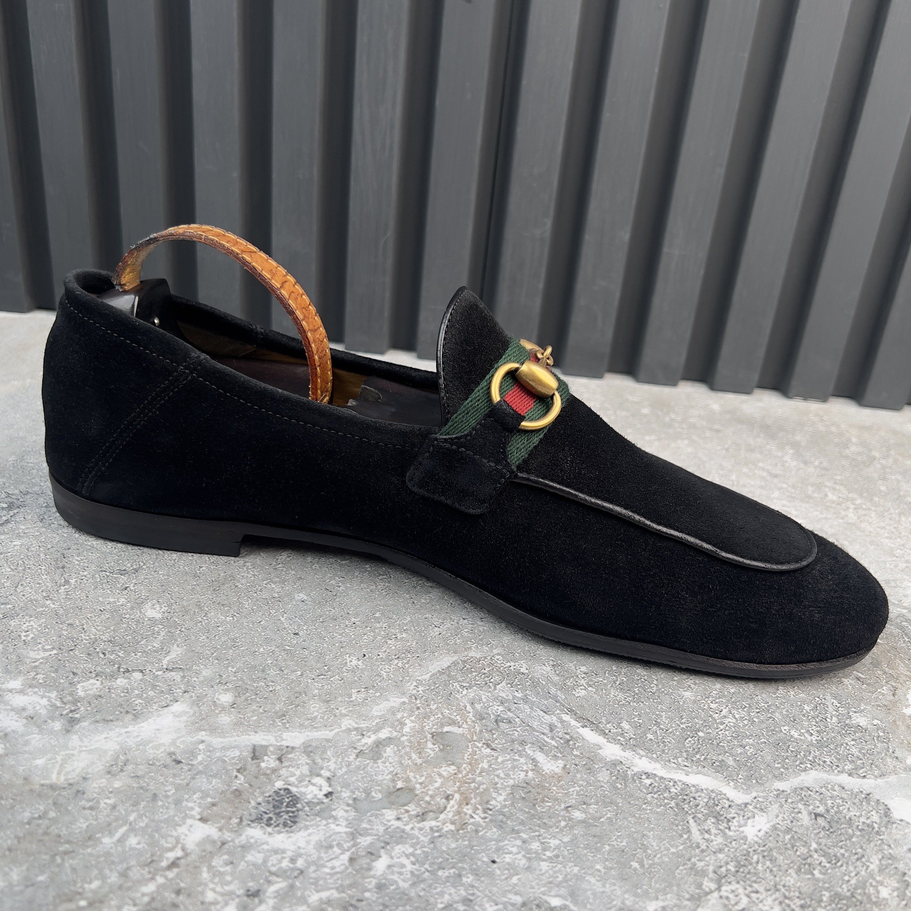 Gucci Jordaan Horsebit Web Loafers Black Suede Size US 9.5 / EU 42-43 - 8 Thumbnail