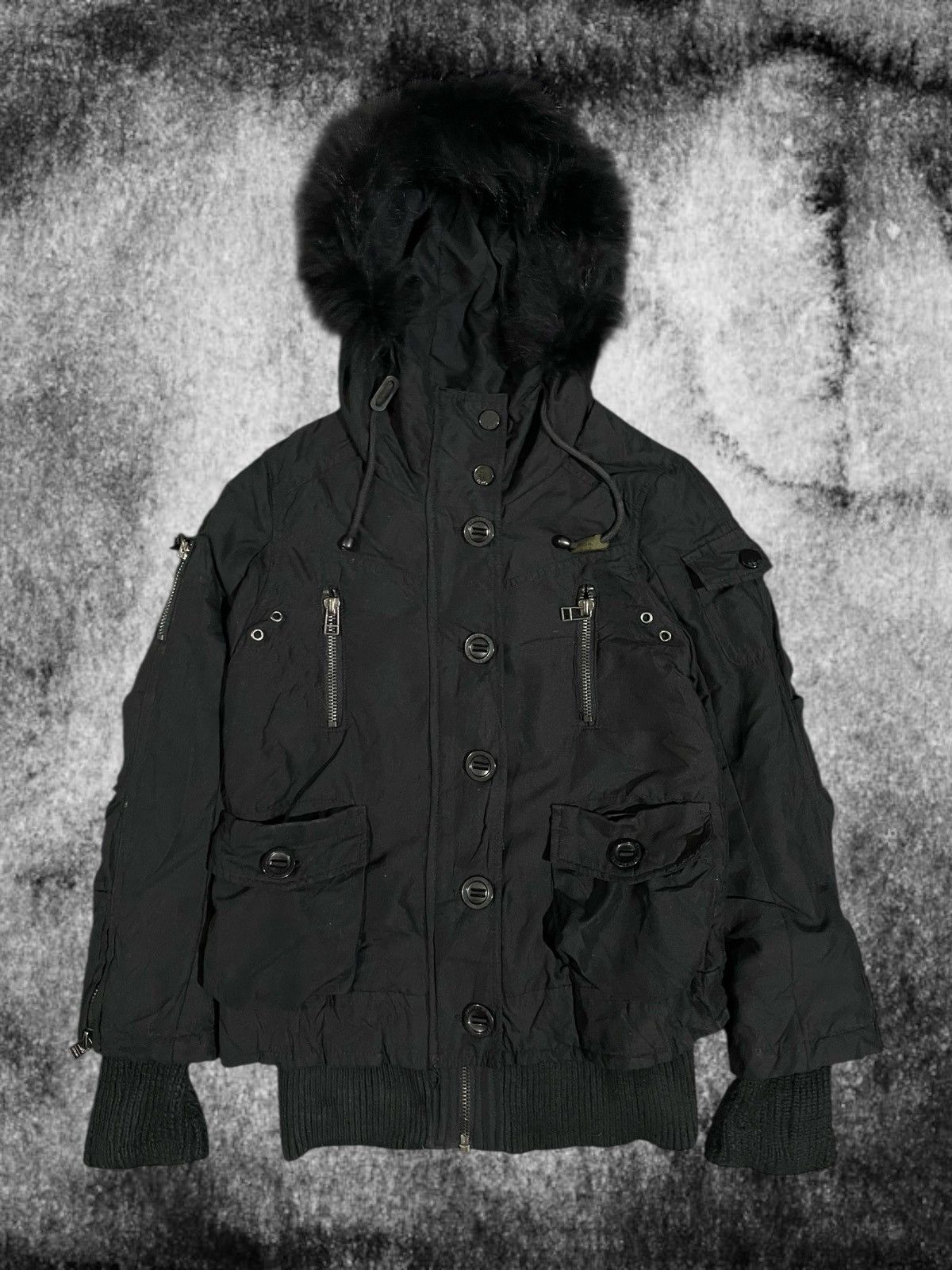 2000s Spiral Girl Japan fur Racoon jacket Black Opium style