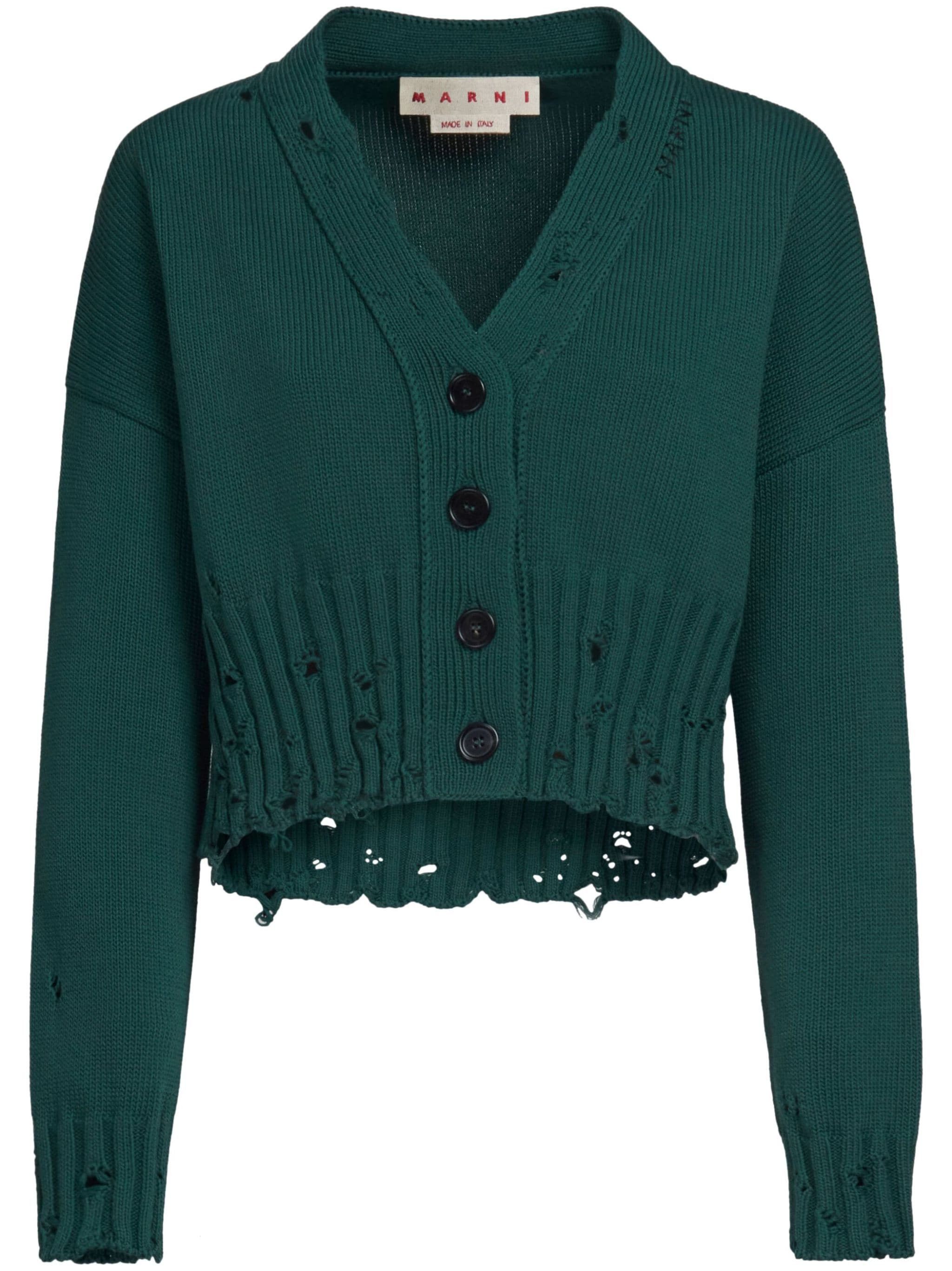 Image of Marni O1W1Db10524 Cropped Cardigan In Green, Women's (Size 2XL)