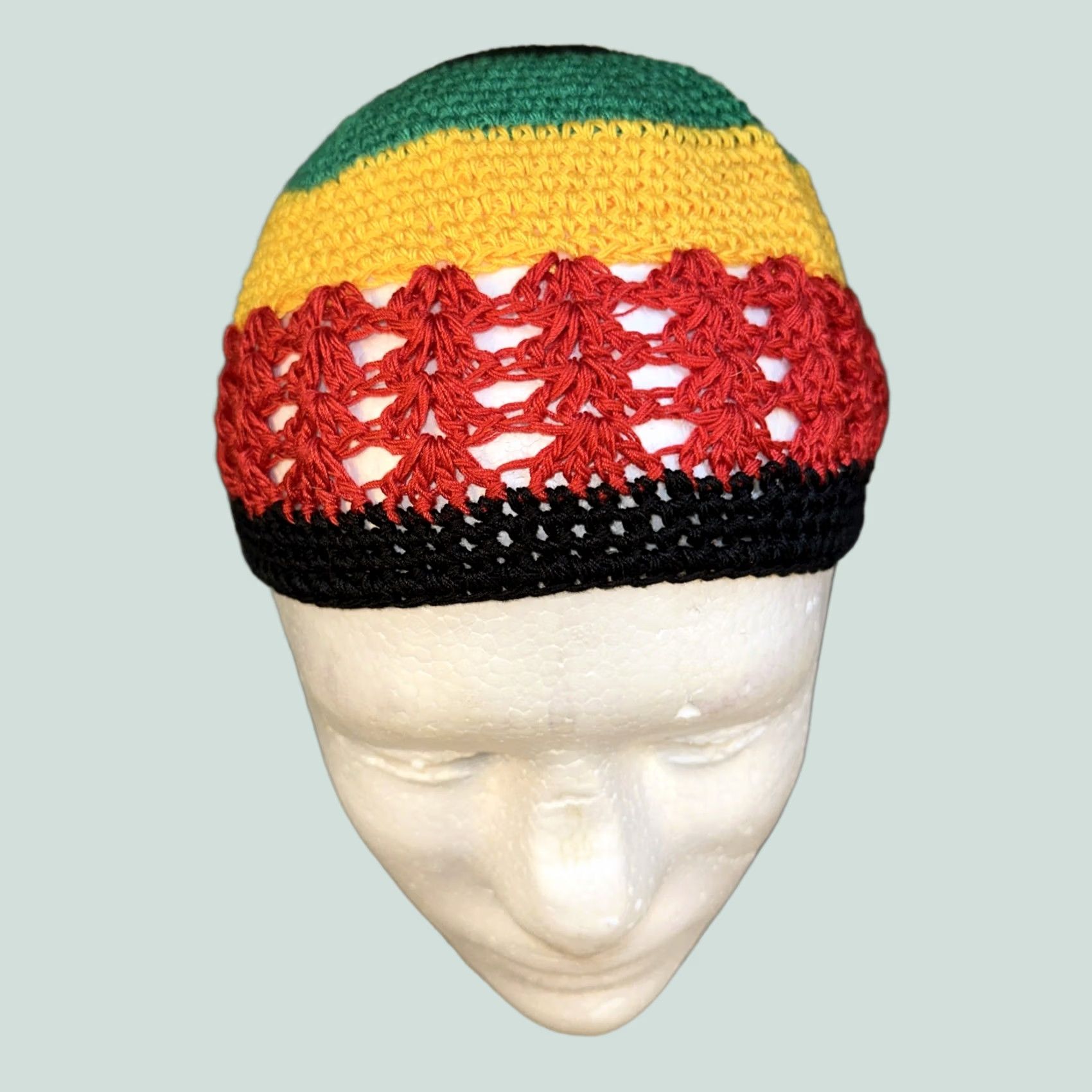 Vintage VINTAGE Handmade Rasta Crochet Beanie Hat Black Green Red Yellow Jamaica Reggae Cap Beanie Men One Size Size ONE SIZE - 1 Thumbnail