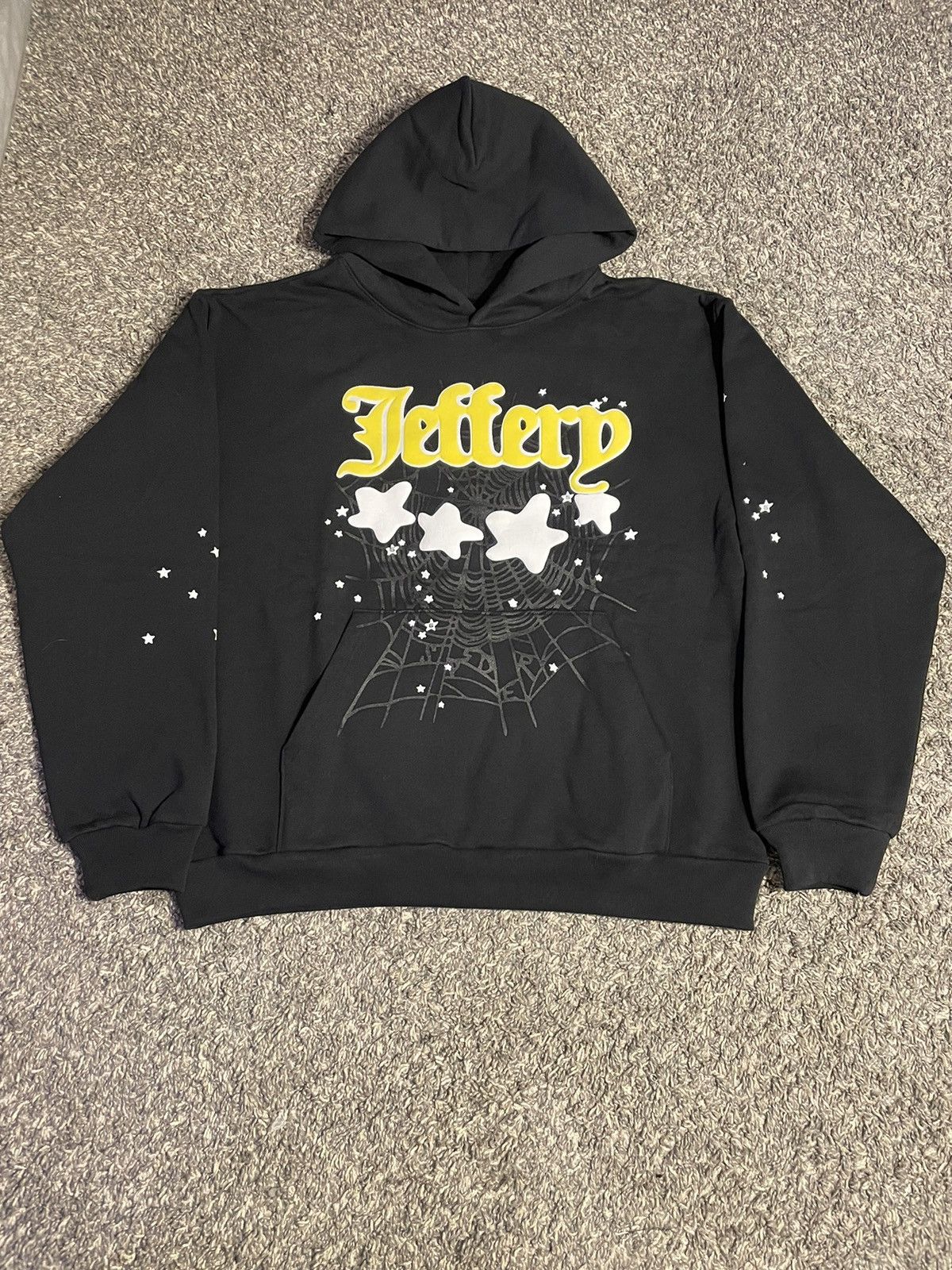 Sp5der Sp5der “Jeffery” Black, Yellow and white Hoodie | Grailed