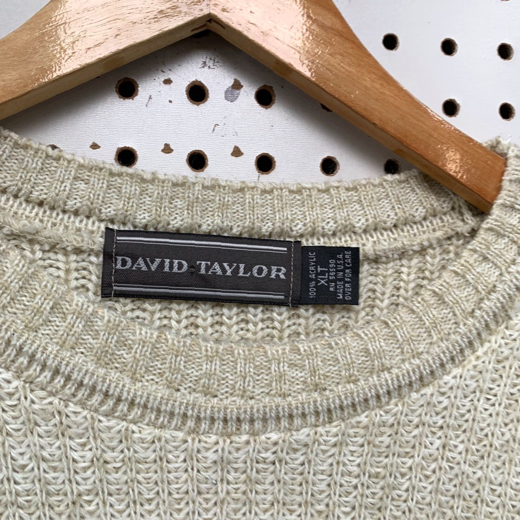 Vintage VINTAGE David Taylor Sweater Mens XLT XL Tall Beige Knit Grandpa Dad USA Crew Neck Pullover Winter Fall Beige 90s Dad Mens Size US XL / EU 56 / 4 - 5 Thumbnail