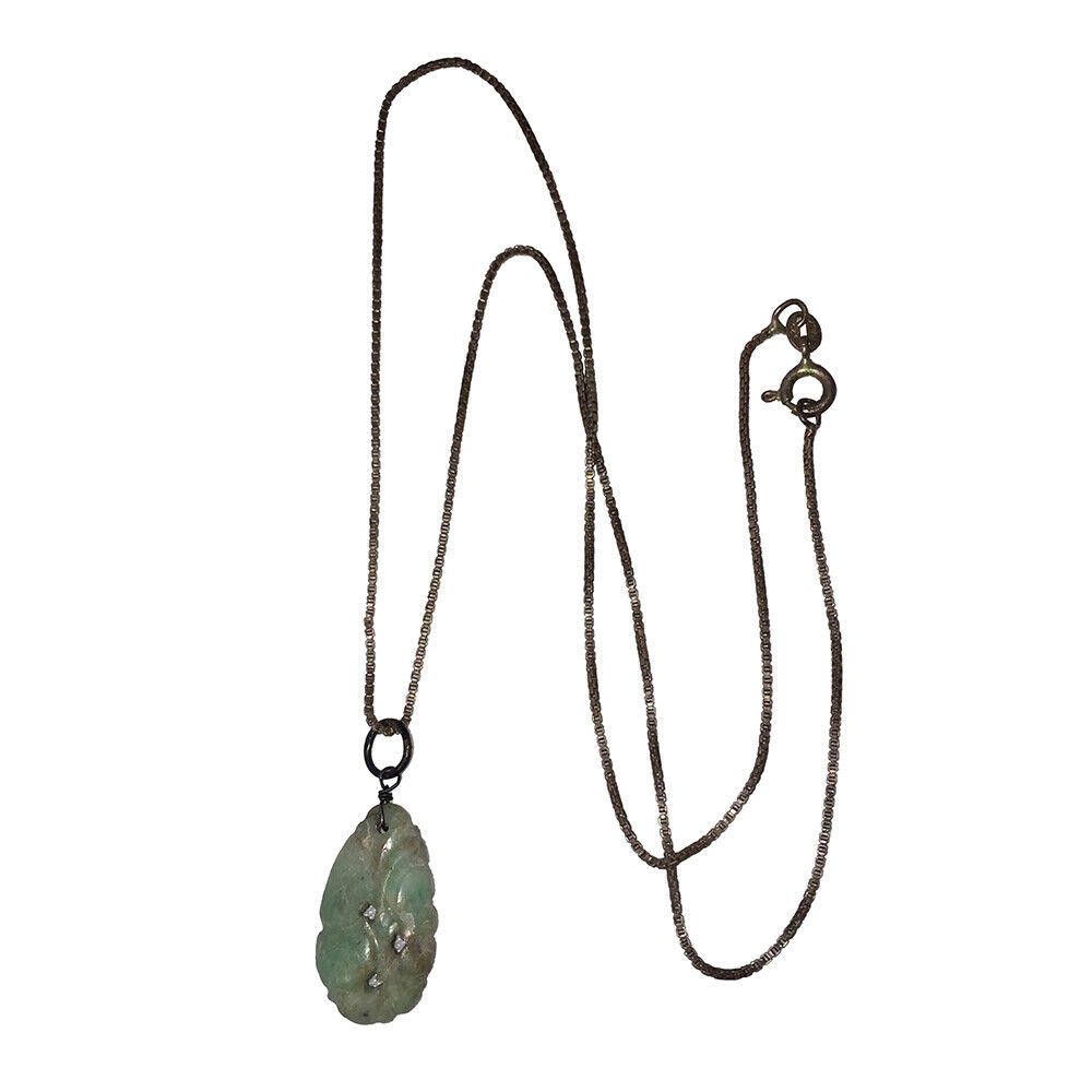 Sterling Silver Chinese Carved Oblong Jadeite Pendant & Sterling Necklace Size ONE SIZE - 5 Thumbnail