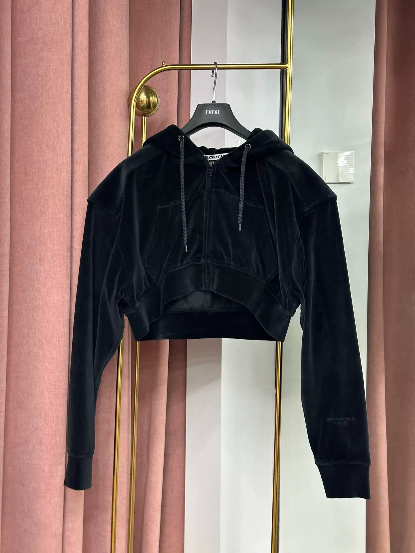 Alexander Wang Alexander Wang Black Velvet Cropped Zip Hoodie Size S / US 4 / IT 40 - 1 Thumbnail