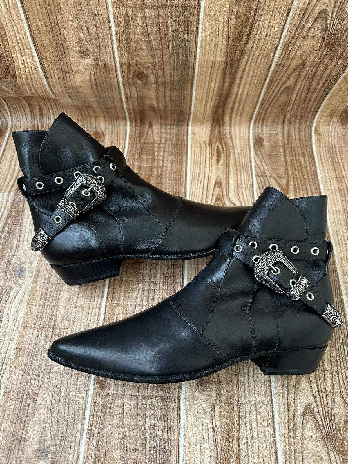 Saint Laurent Paris Hedi Slimane Western Buckle Duckies Boots Size US 10 / EU 43 - 10 Thumbnail