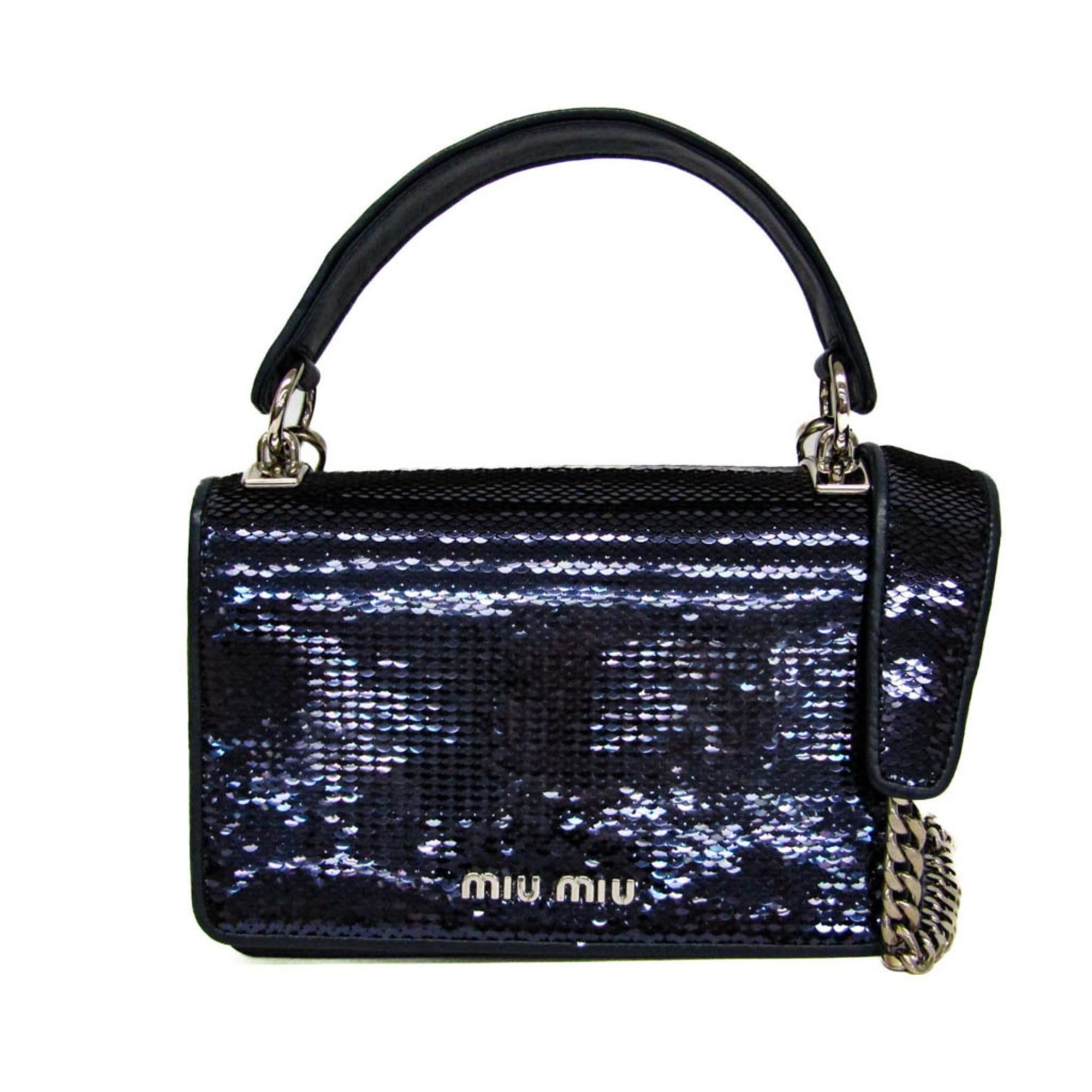 Miu Miu Miu Miu Chain Shoulder Bag 5BH107 Women's Leather,Spangles Handbag,Shoulder Bag Blue Size ONE SIZE - 1 Thumbnail