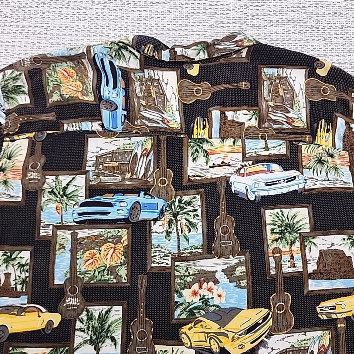 Vintage VINTAGE Islander Hawaiian Shirt Mens 2XL Button Up Palm Guitars Cars 100% Rayon Size US XXL / EU 58 / 5 - 7 Thumbnail