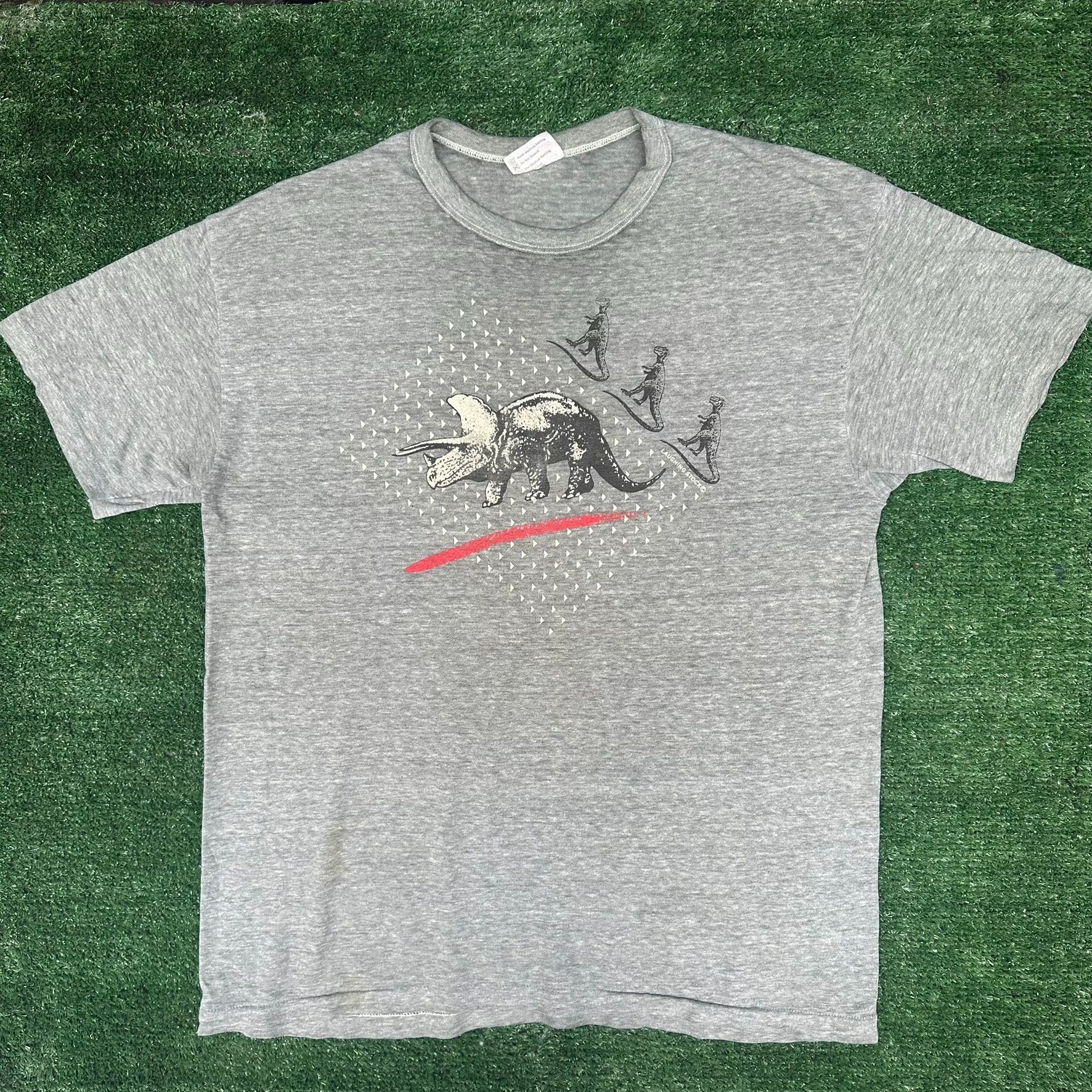 Hanes Vintage 80s Triceratops Dinosaurs T-Shirt Paper Thin Gray Si Size US L / EU 52-54 / 3 - 1 Thumbnail