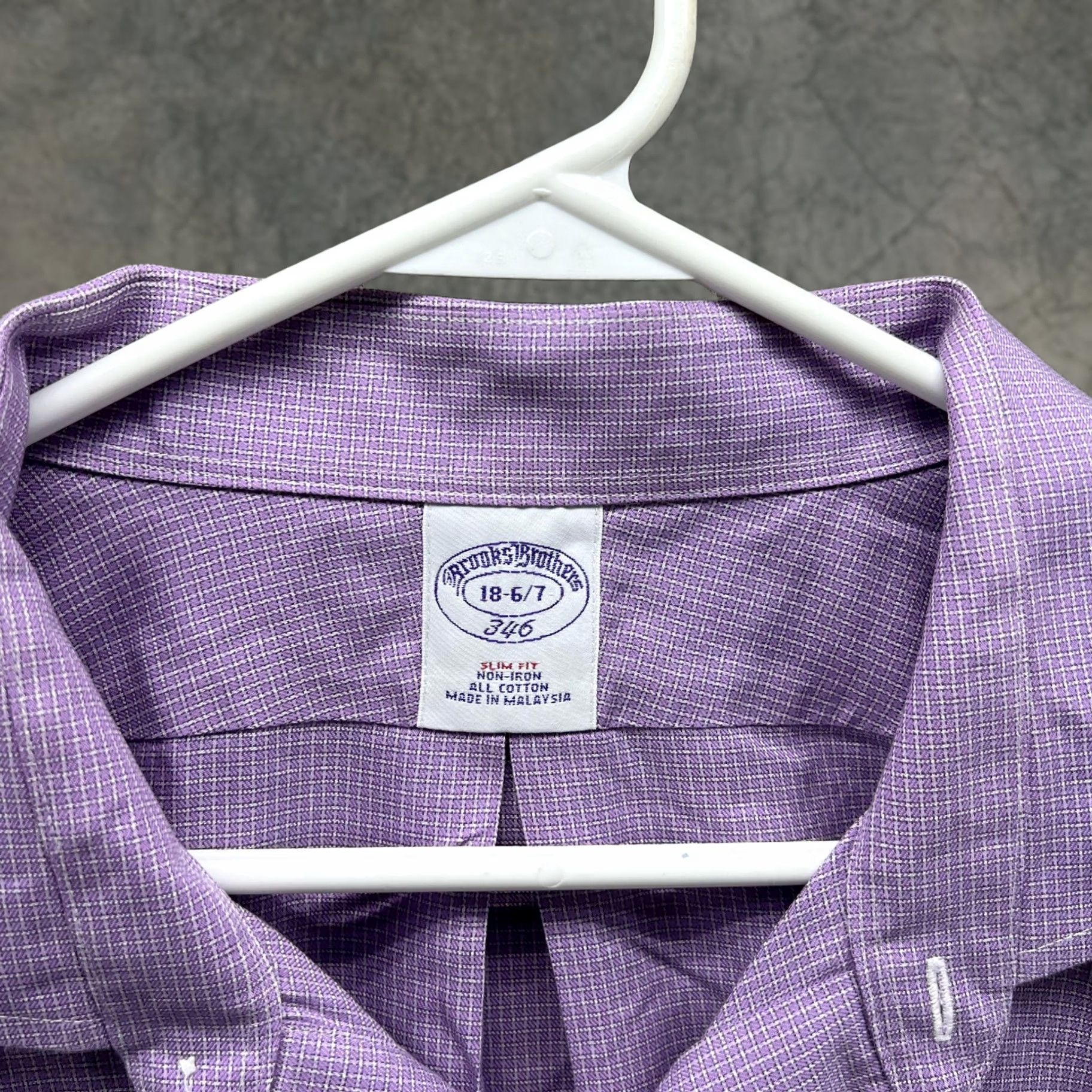 Brooks Brothers Brooks Brothers Dress Shirt Mens 18 6/7 Purple Check Slim Fit 346 Non Iron Shirt Size 48R - 1 Thumbnail