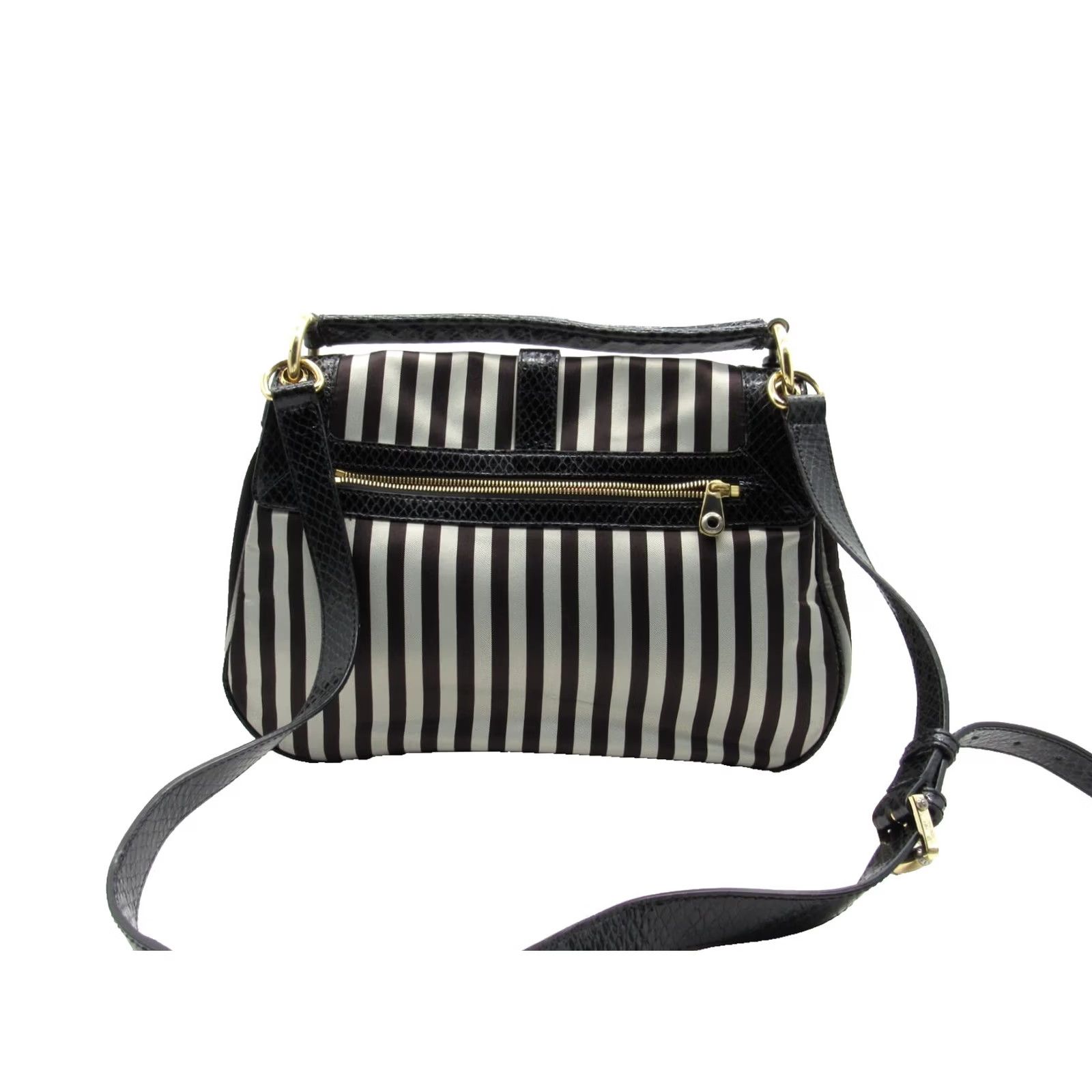 Henri Bendel VINTAGE Henri Bendel Striped Hobo Crossbody Handbag Black Grey Canvas Gold Hardware Womens Crossbody Bag Charm Size ONE SIZE - 6 Thumbnail