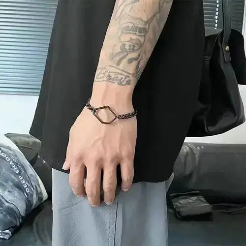 Jewelry Black Irregular Cutout Men's Bracelet Size ONE SIZE - 1 Thumbnail