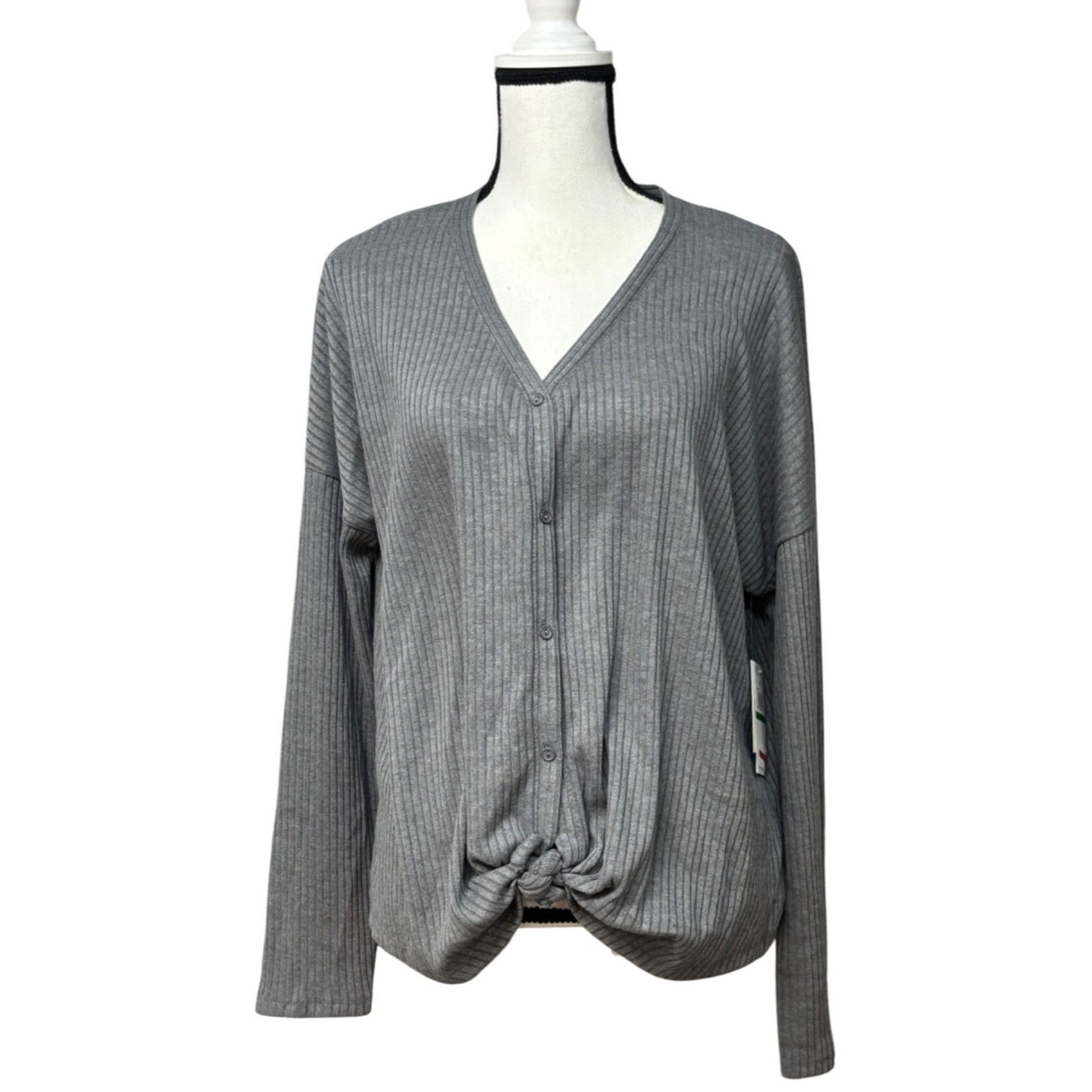 Other Tinsel Long Sleeve V-neck, Button Front Ribbed Cardigan Top Size ONE SIZE - 1 Thumbnail