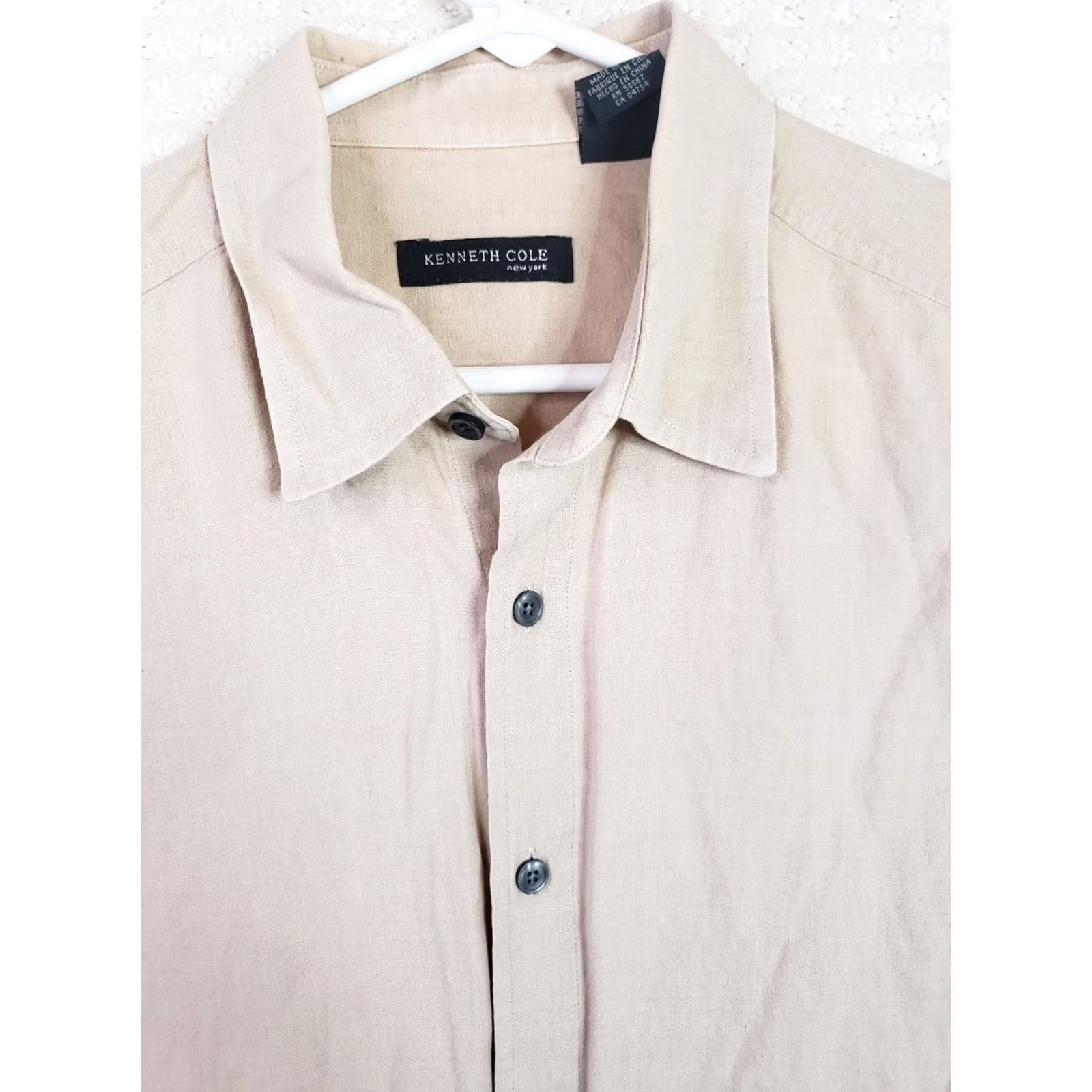 Kenneth Cole Kenneth Cole New York Linen Blend Shirt Men M Beige Short Sleeve Button-Up Size US M / EU 48-50 / 2 - 3 Thumbnail