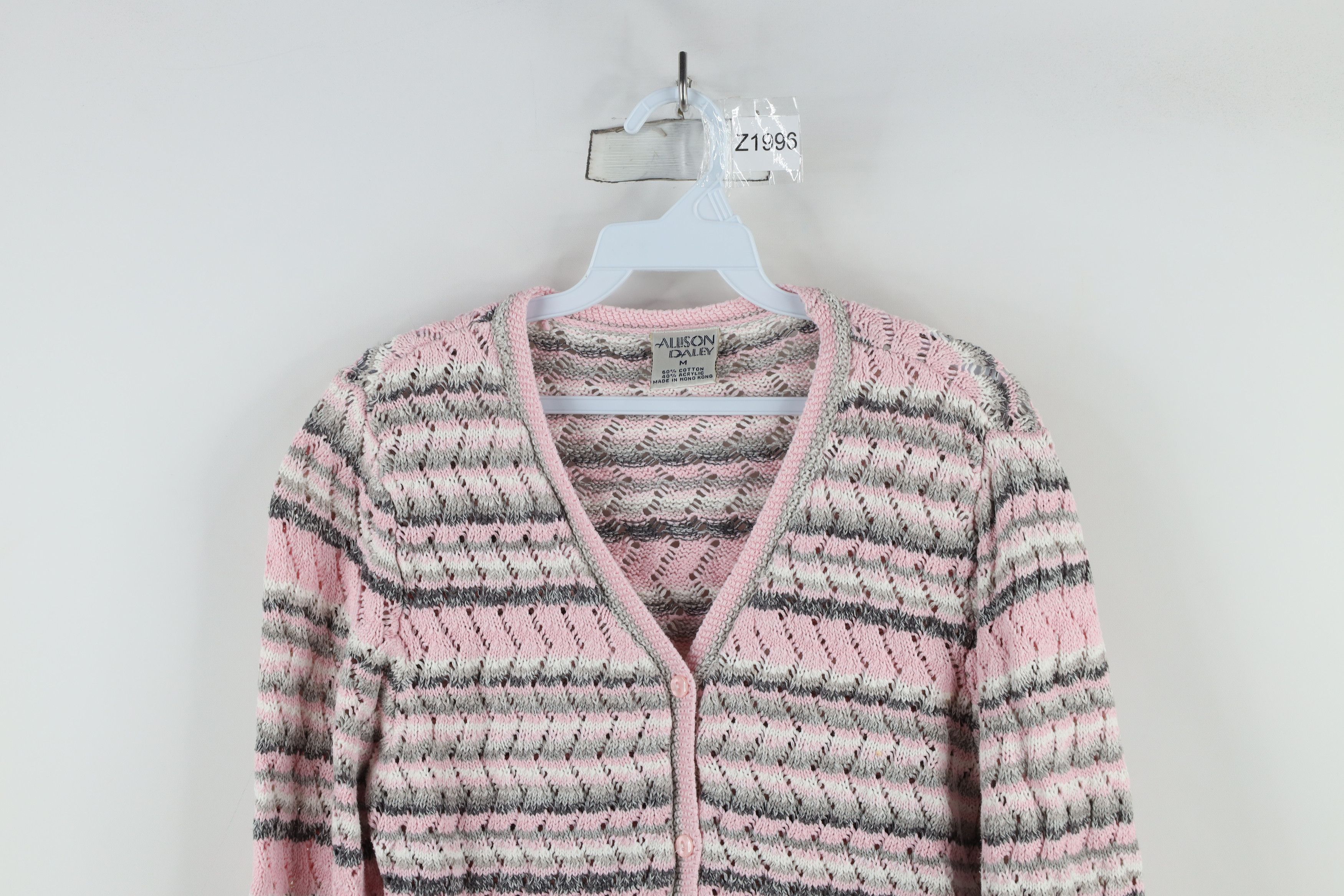 Vintage Vintage 90s Streetwear Crochet Knit Striped Cardigan Sweater Size M / US 6-8 / IT 42-44 - 2 Thumbnail