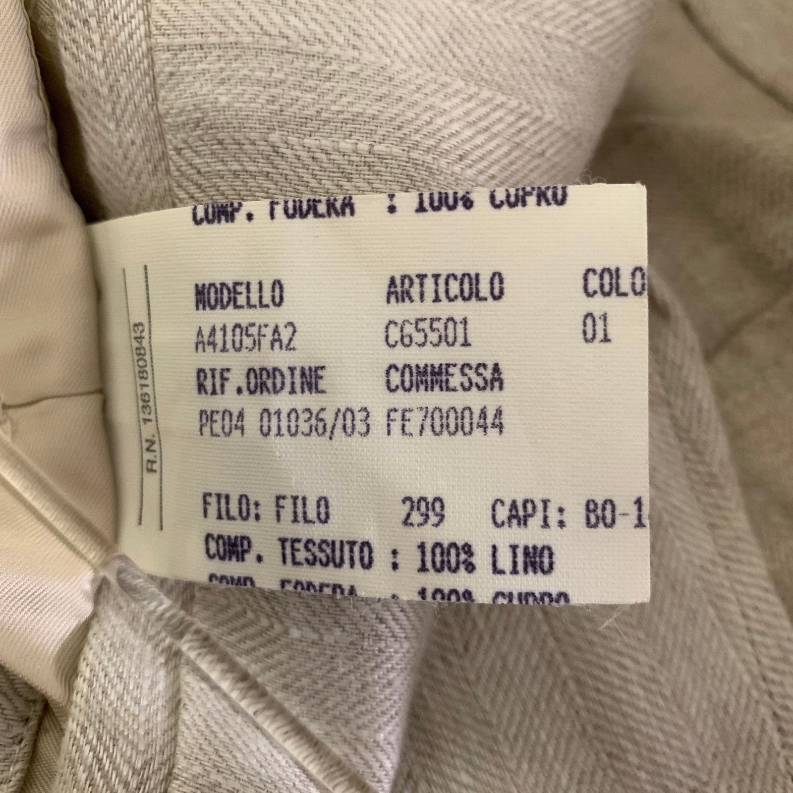 Salvatore Ferragamo SALVATORE FERRAGAMO Cream Herringbone Linen Sport Coat Size 38R - 6 Thumbnail