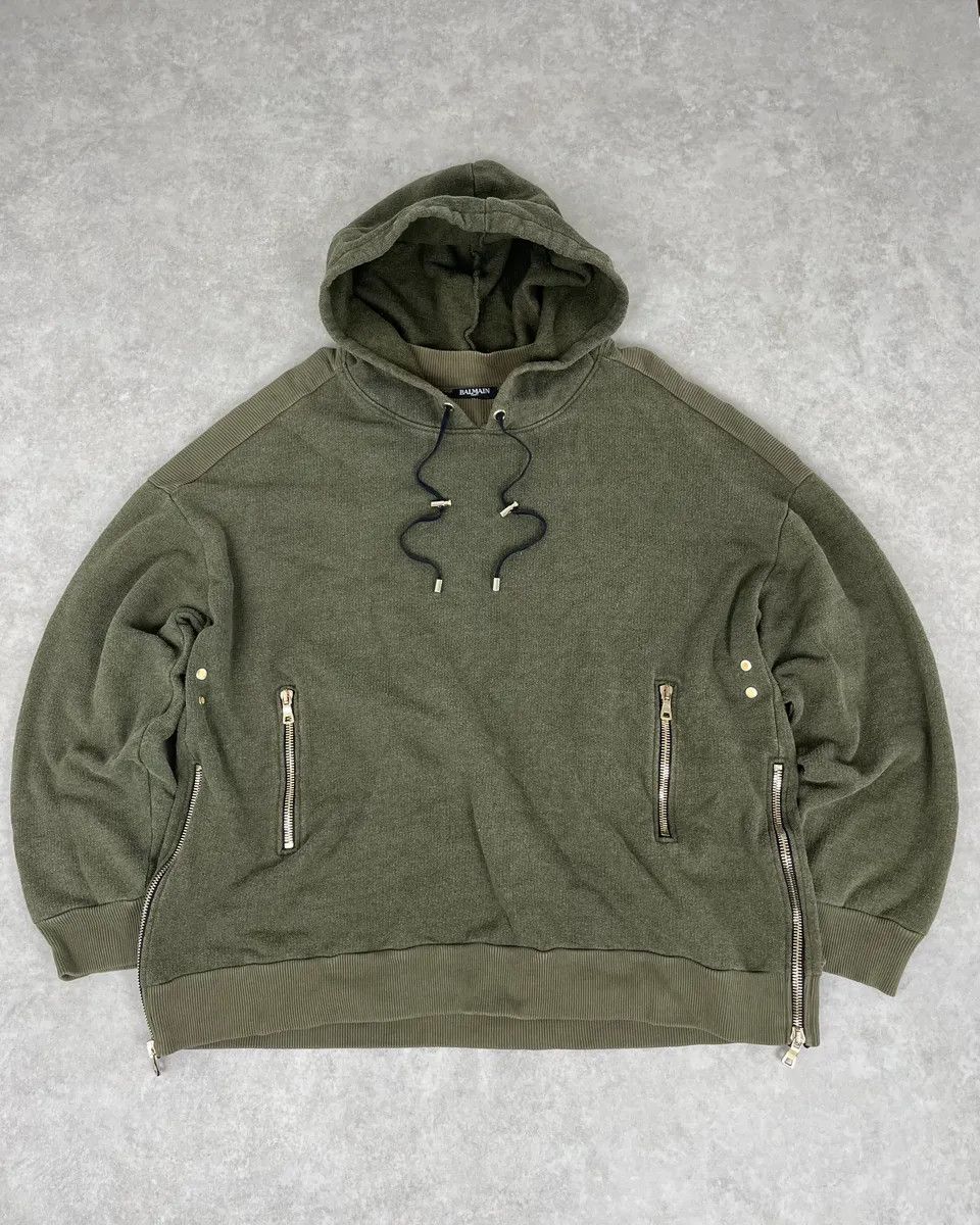 Balmain AW2017 Balmain Khaki Green Relaxed Hoodie Size US XL / EU 56 / 4 - 1 Thumbnail