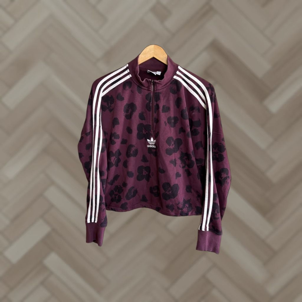 Adidas VINTAGE Adidas Cropped Hoodie Women’s Maroon Quarter Zip Trefoil XL Size XL / US 12-14 / IT 48-50 - 1 Thumbnail