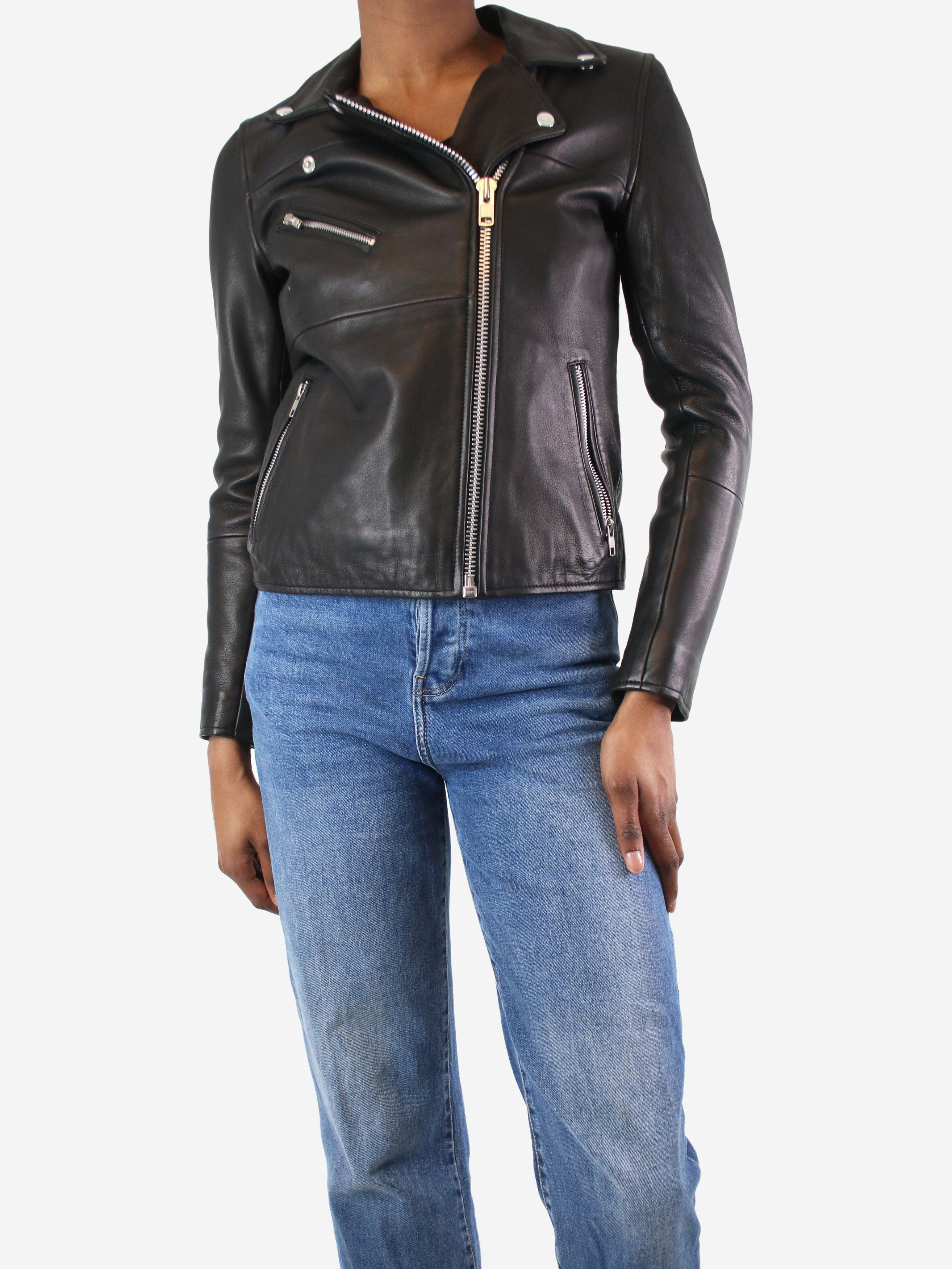 image of Samsoe Samsoe Black Asymmetrically Fasten Biker Jacket - Size Xs, Women's