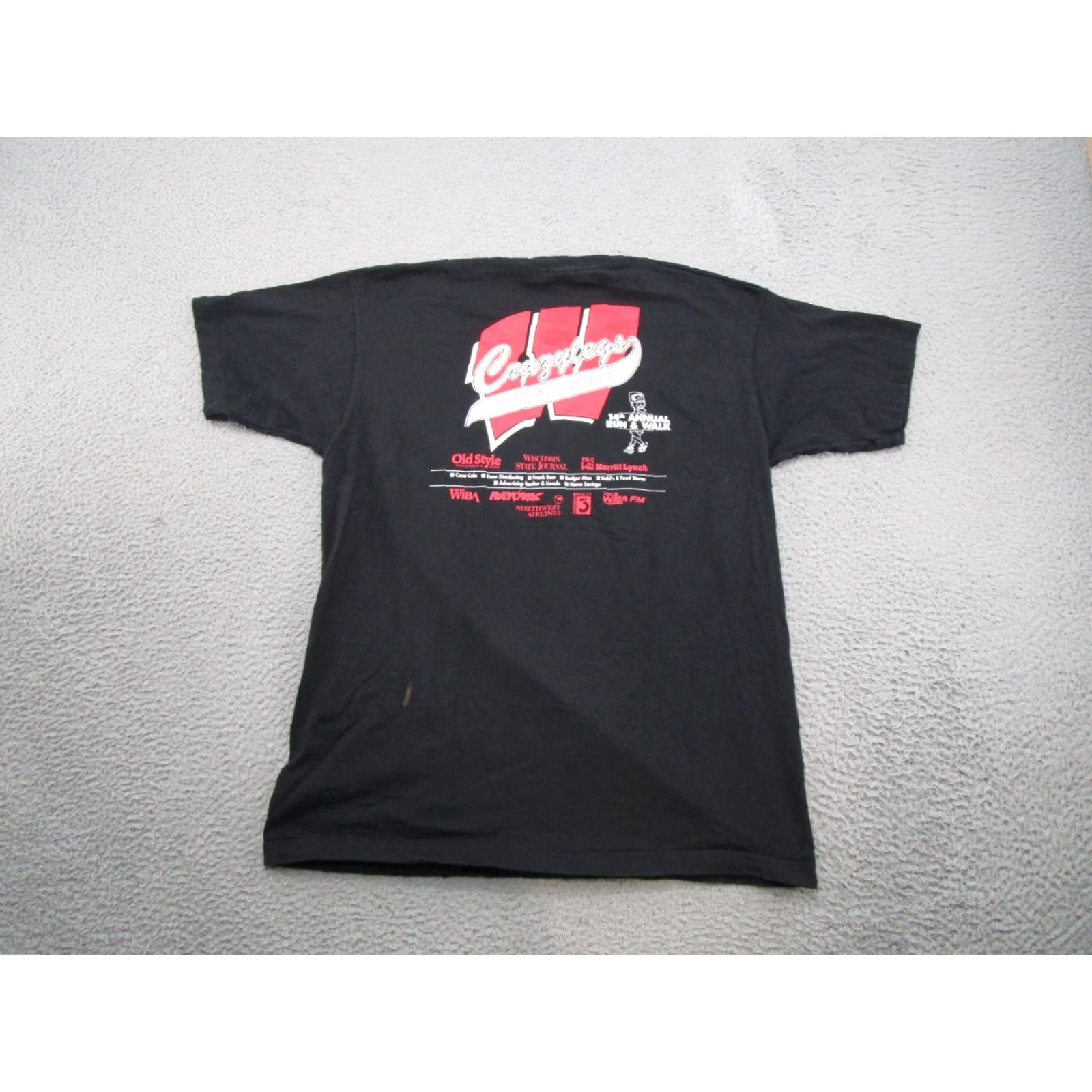 Fruit Of The Loom VINTAGE 1995 14th Annual Crazylegs Run Shirt XL Wisconsin Badgers Single Stitch Shirt Men Black 90s Graphic Tee Size US XL / EU 56 / 4 - 4 Thumbnail