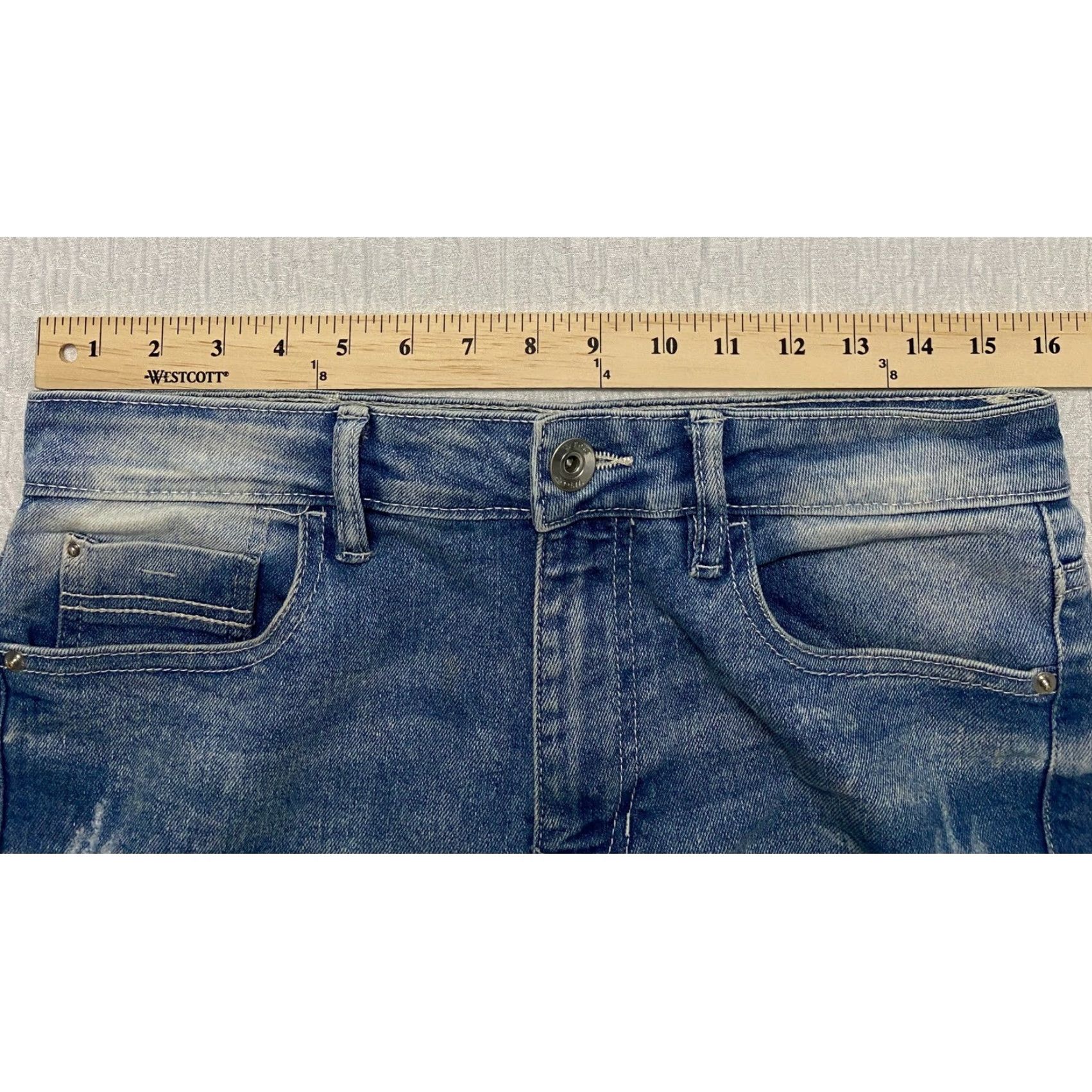 Vintage WT02 Moto Biker Jeans Men's 30x30 Blue Slim Stretch Distressed Denim Button Zipper Pockets 5-Pocket Men Jeans Size US 30 / EU 46 - 5 Thumbnail