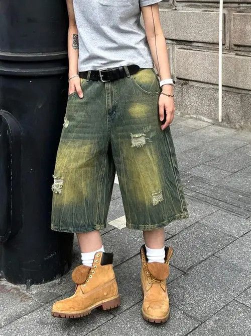 Japanese Brand WASHED distressed jorts GOTHIC punk Y2K Size US 34 / EU 50 - 1 Thumbnail
