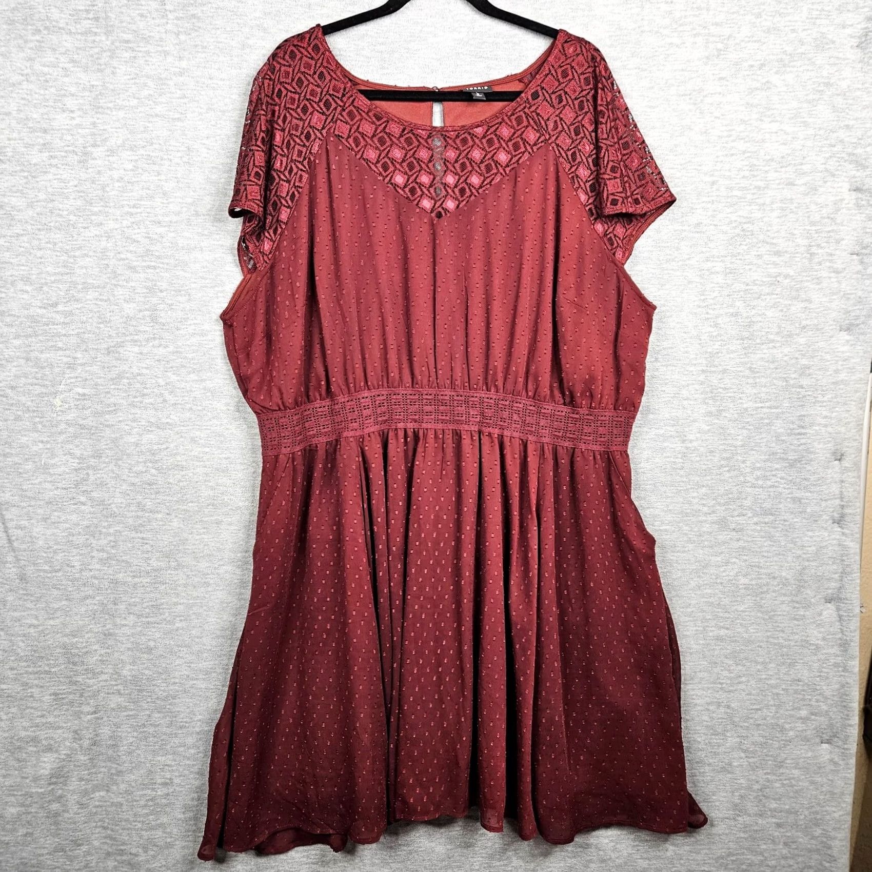 Torrid Torrid Red Mini Dress Lace Crochet Pockets Plus Size 3 Women’s Skater Dress Children No Vintage Size XS / US 0-2 / IT 36-38 - 2 Thumbnail