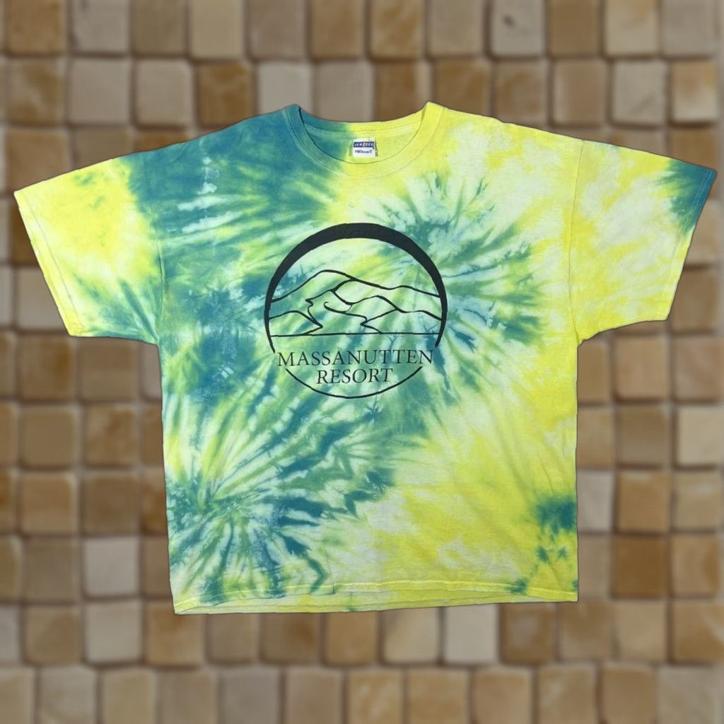 Jerzees Jerzees Massanutten Resort Graphic Souvenir Logo Spellout Tie Dye T-Shirt XXL Mens Short Sleeve Multicoloured Graphic Print 90s? Size US XXL / EU 58 / 5 - 1 Thumbnail