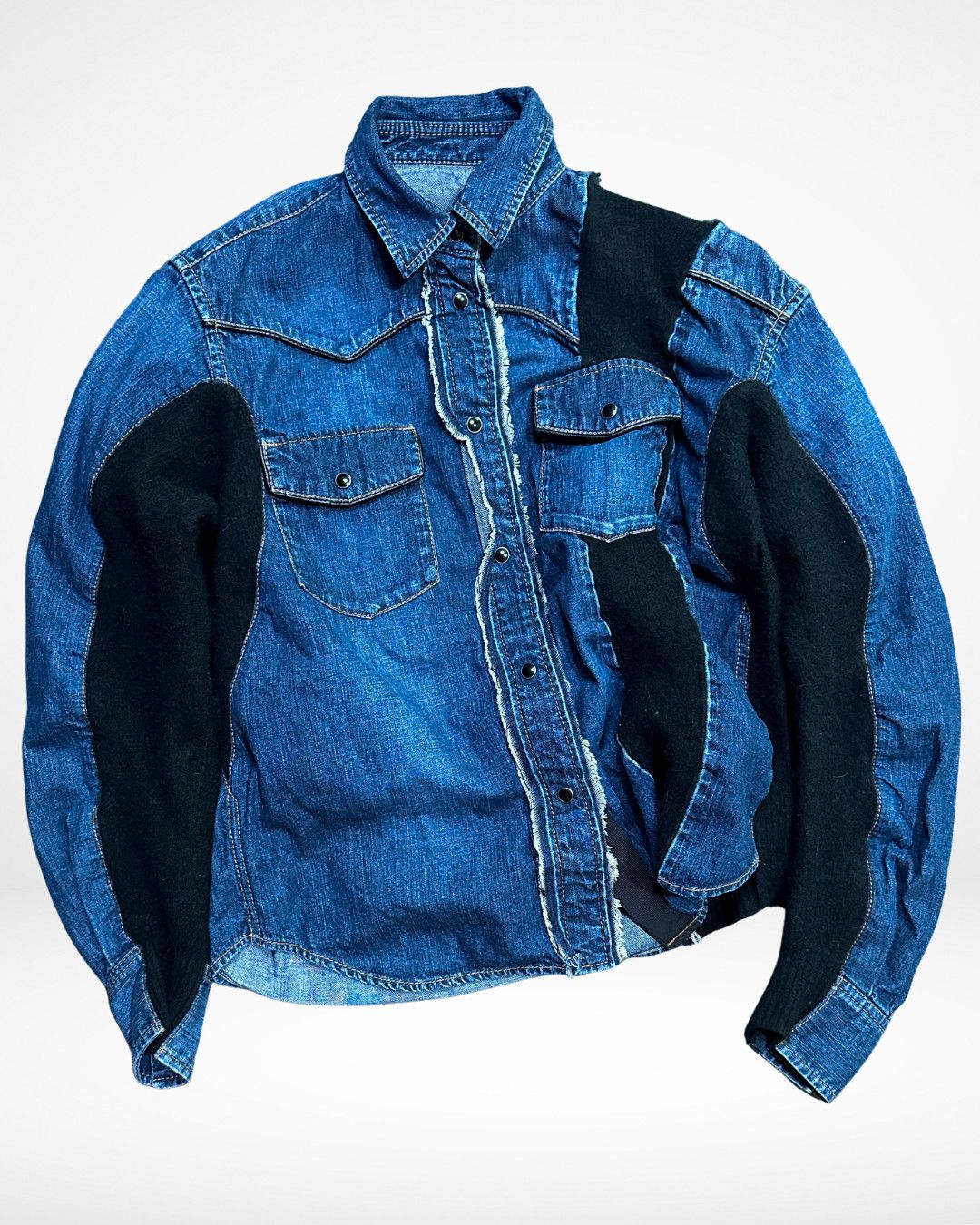 Sacai FW17 Leather Trimmed Hybrid Twisted Western Shirt Size US S / EU 44-46 / 1 - 2 Thumbnail