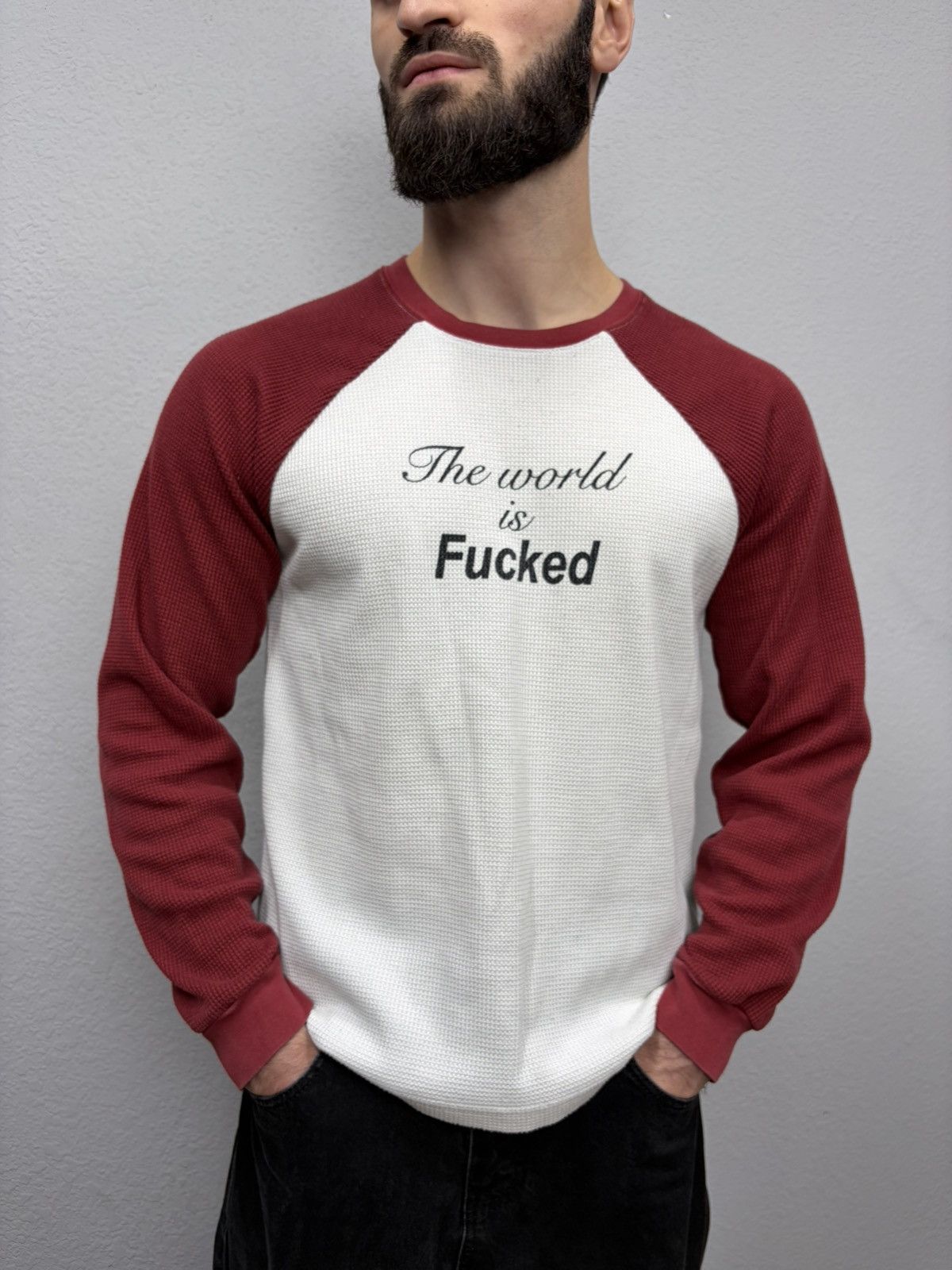 Teddy Fresh Archive Raglan Longsleeve The World Is Fucked Embroidered LG Size US L / EU 52-54 / 3 - 1 Thumbnail