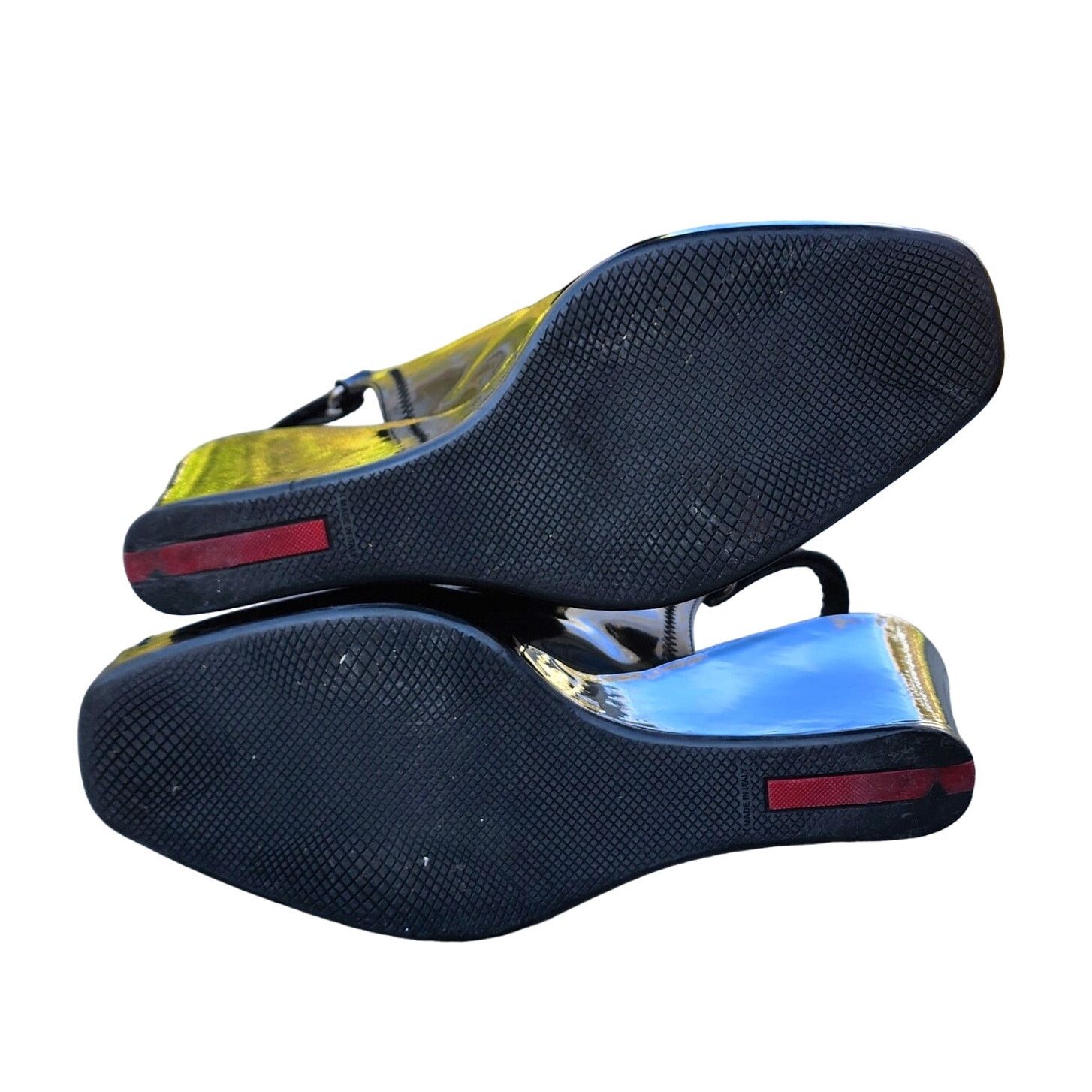 Prada Prada Black Sport Patent Leather Peep Toe Slingback Heels 41 Size US 10.5 / IT 40.5 - 11 Thumbnail