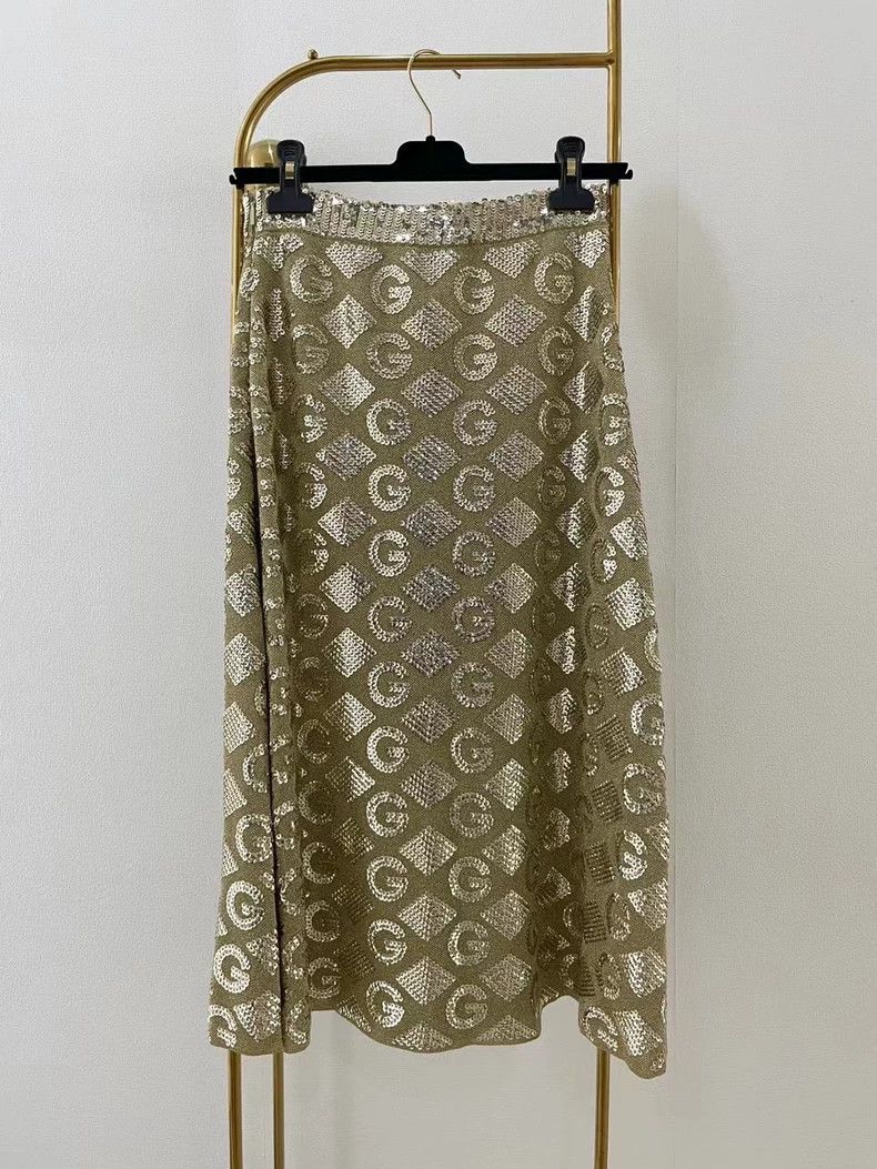 Gucci Gucci SizeM Diamond gold thread jacquard skirt Size 42" / US 20 - 2 Thumbnail