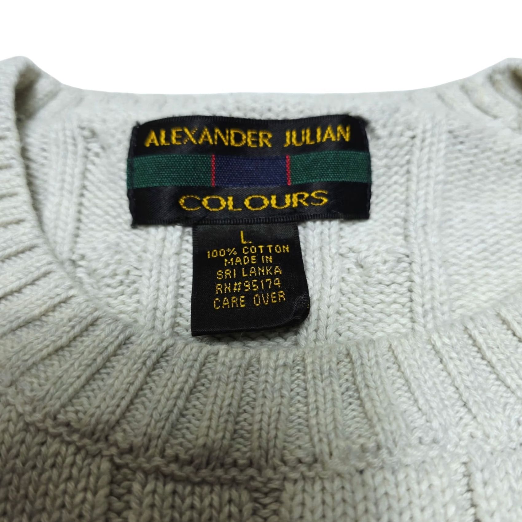 Alexander Julian VINTAGE Alexander Julian Colours Sweater Mens Large Cream Cable Knit 100% Cotton Pullover Knit Crew Neck Long Sleeve Size US L / EU 52-54 / 3 - 3 Thumbnail