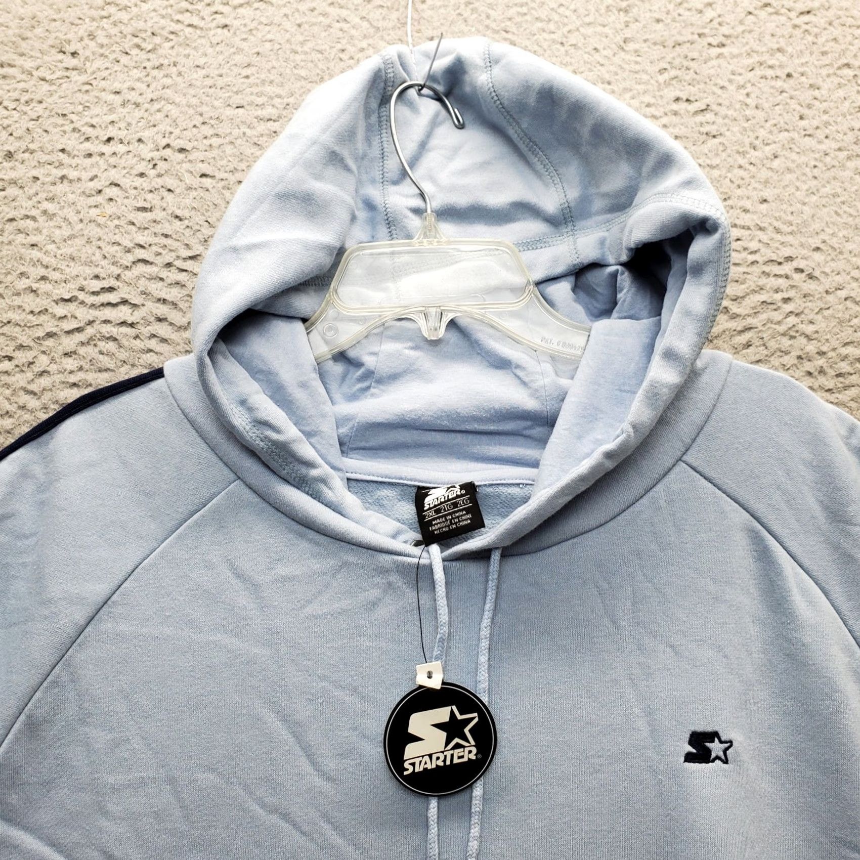 Starter Starter Hoodie Mens 2XL Blue Pullover Raglan Sleeve Kangaroo Pocket Fleece Lined Cotton Shirt Hoodie Size US XXL / EU 58 / 5 - 6 Thumbnail