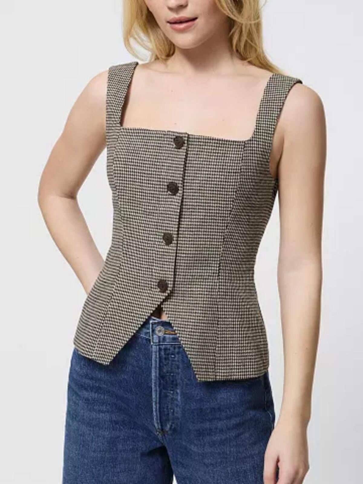French Connection French Connection / Houndstooth Vest Top / tan brown Size L / US 10 / IT 46 - 1 Thumbnail