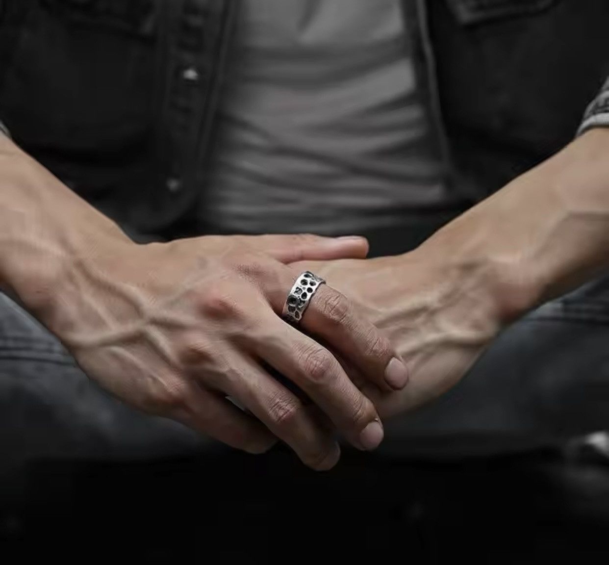 Jewelry × Vintage Vintage Scar Design Ring Men Jewelry Open Size Size ONE SIZE - 3 Thumbnail