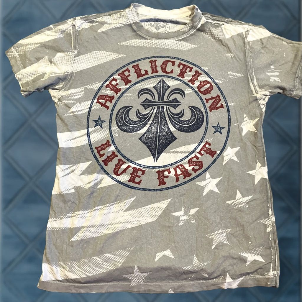 Affliction VINTAGE Affliction Live Fast All Over Print Short Sleeve Crew Neck T Shirt M Men Gray Crew Neck T Shirt Mens M Size US M / EU 48-50 / 2 - 1 Thumbnail