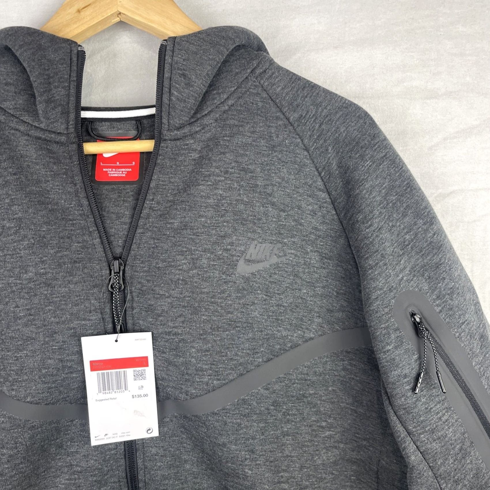 Nike Nike Tech Fleece Hoodie Mens Large Black Heather Full Zip Jacket HV0949-032 Size US L / EU 52-54 / 3 - 4 Thumbnail