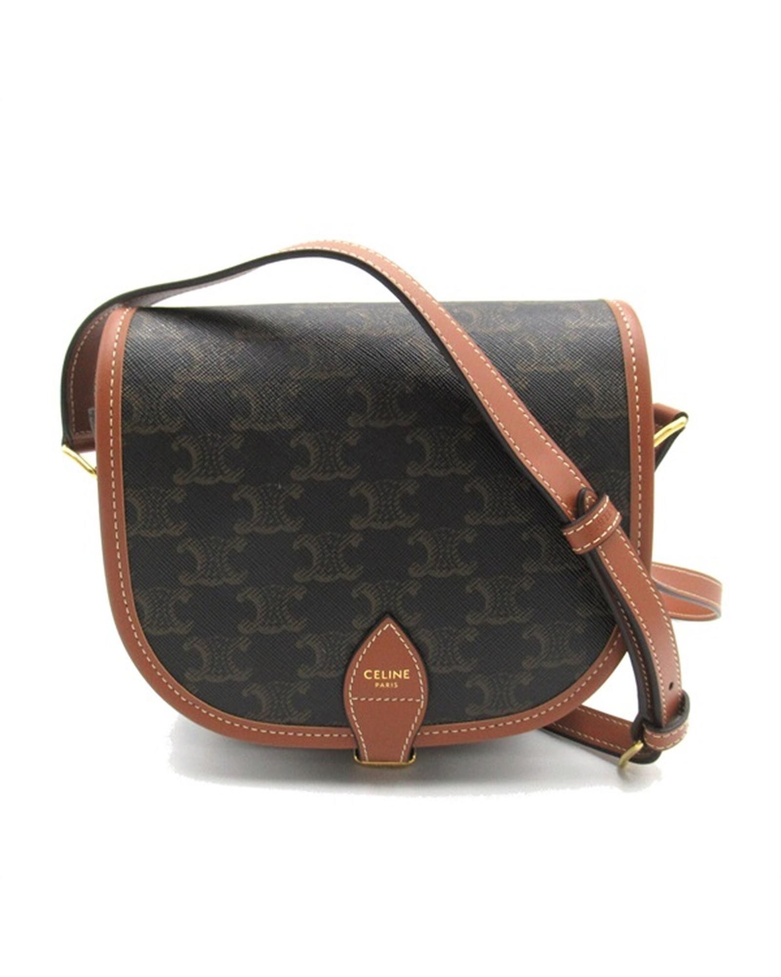 image of Celine Canvas Folco Triomphe Bag In Brown, Women's