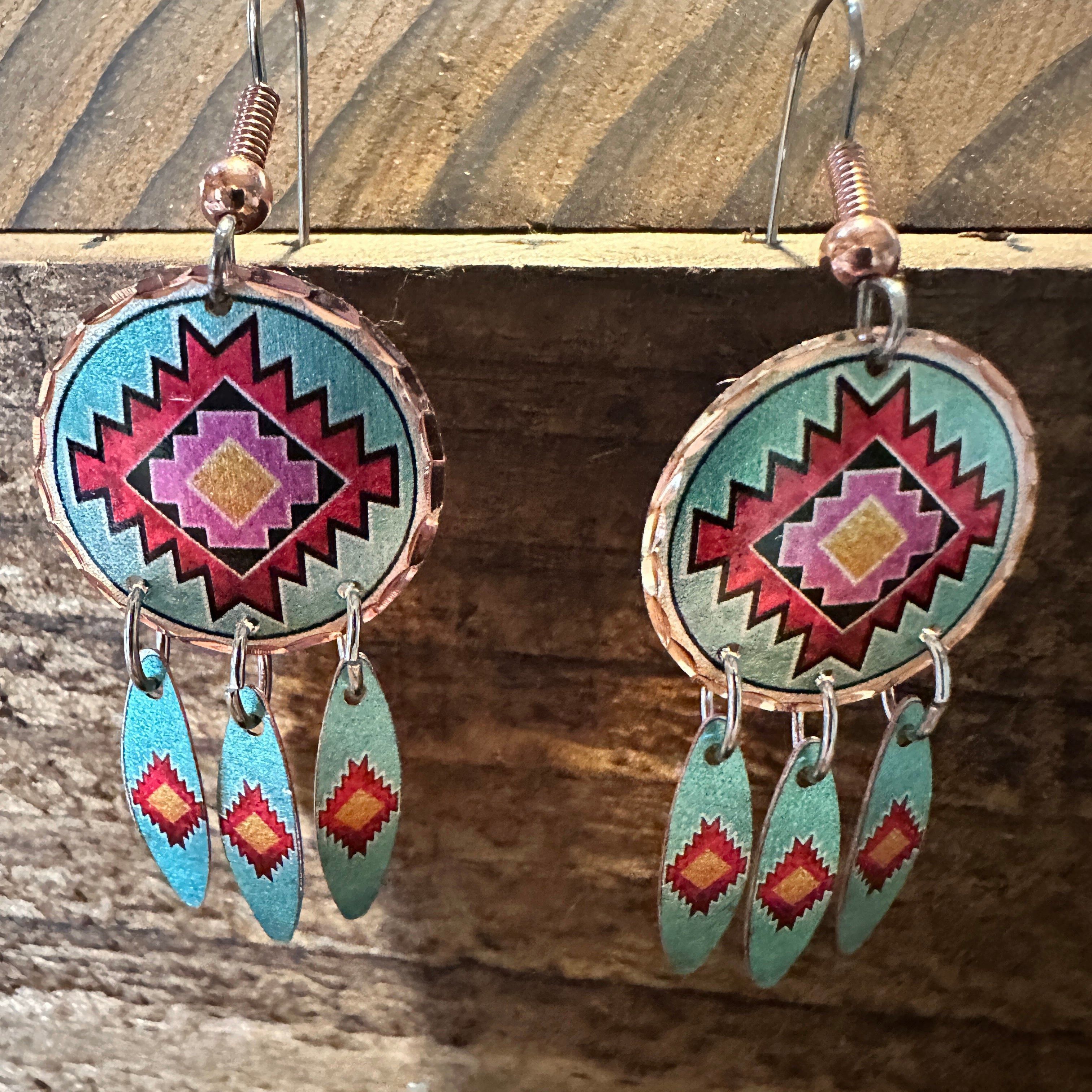 Other Handmade Boho Copper Earrings, Diamond Cut Native American D Size ONE SIZE - 2 Thumbnail
