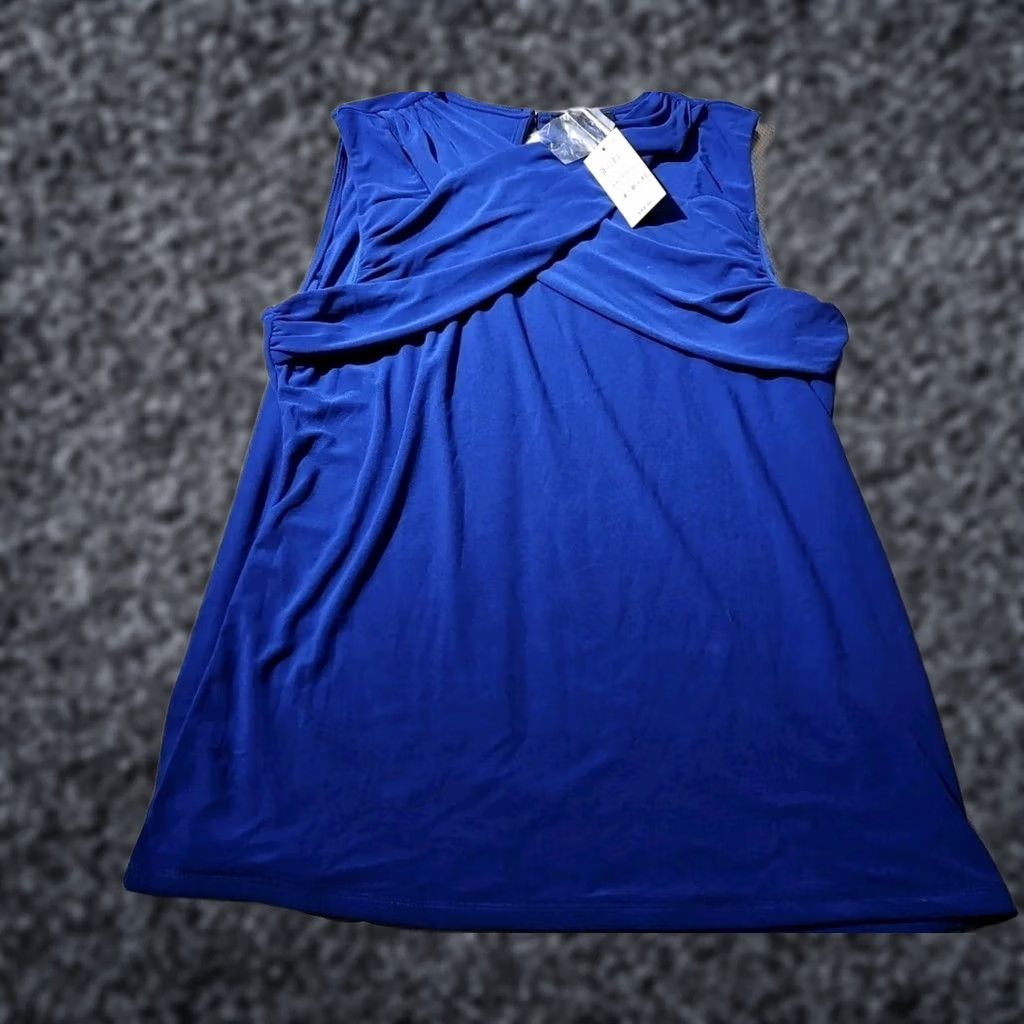 Vintage NWT INC International Concepts Shirt Womens XXL 2XL Blue Wrap Ruched Top Vest? Size XXL / US 16-18 / IT 52-54 - 1 Thumbnail