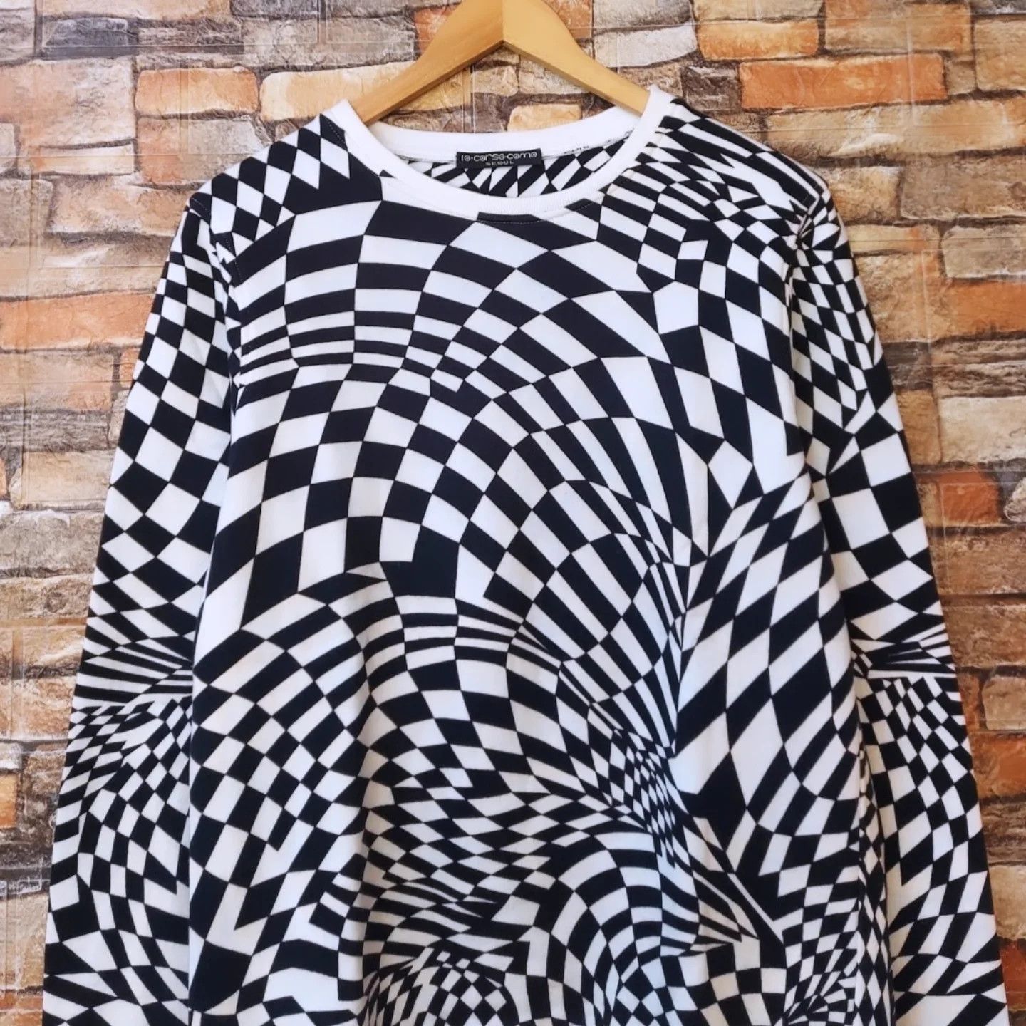 10 Corso Como × Designer × Gareth Pugh Gareth Pugh Black White Geometric Checkered Crewneck Size M / US 6-8 / IT 42-44 - 3 Thumbnail
