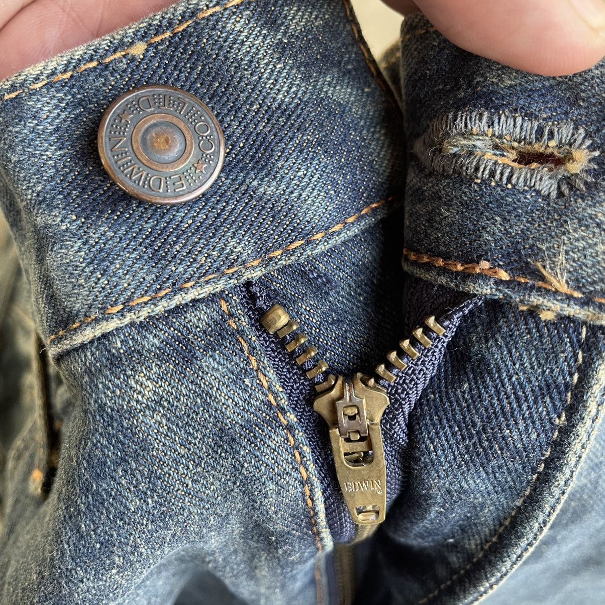 Edwin 🔥Vintage Edwin 404 Japan Made Ripped Dark Blue Denim Jeans Size US 38 / EU 54 - 9 Thumbnail