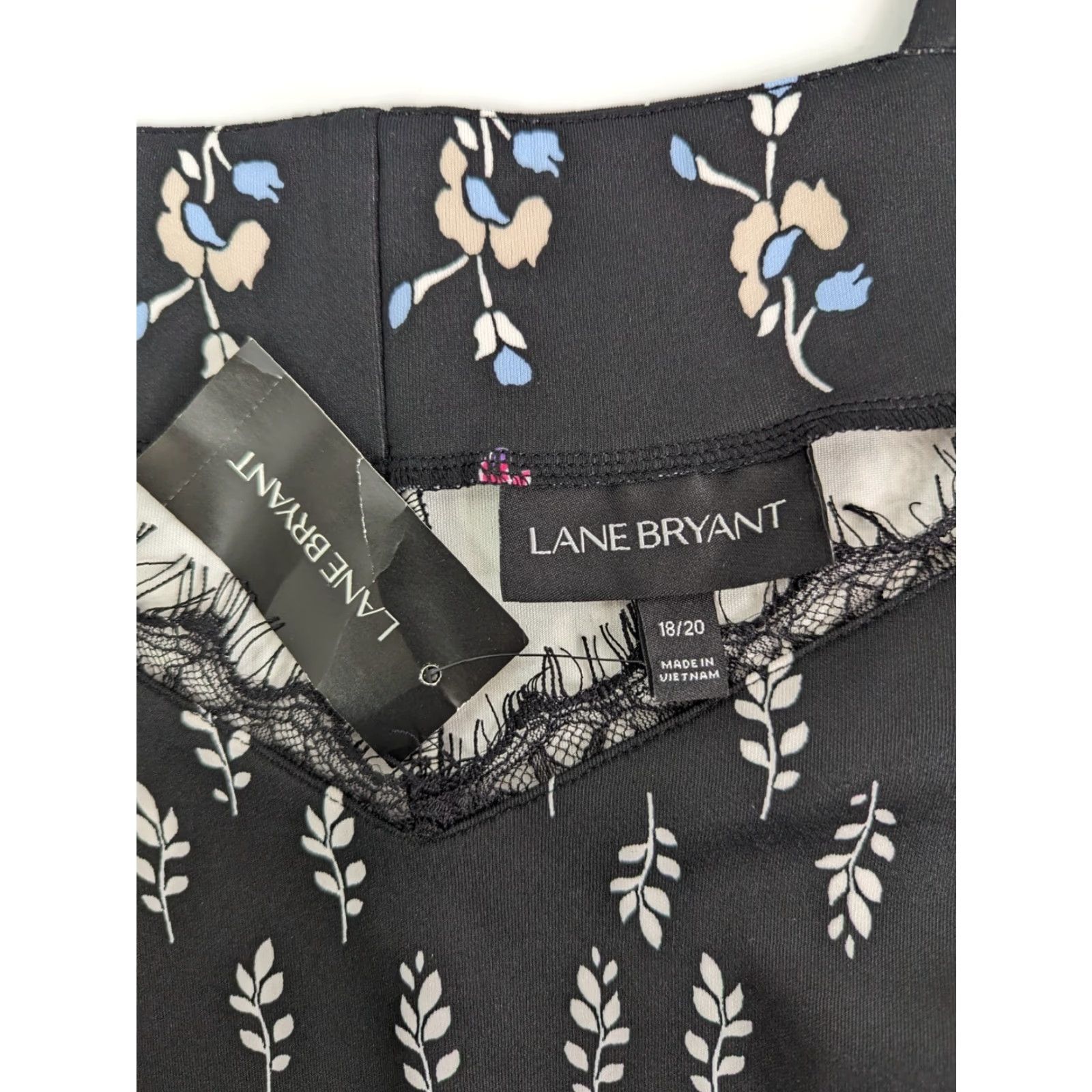 Vintage NWT Lane Bryant Black Floral Dress Short Sleeve V-Neck Slimming Size 18/20 Women Plus Midi Dress Size 40" / US 18 - 6 Thumbnail