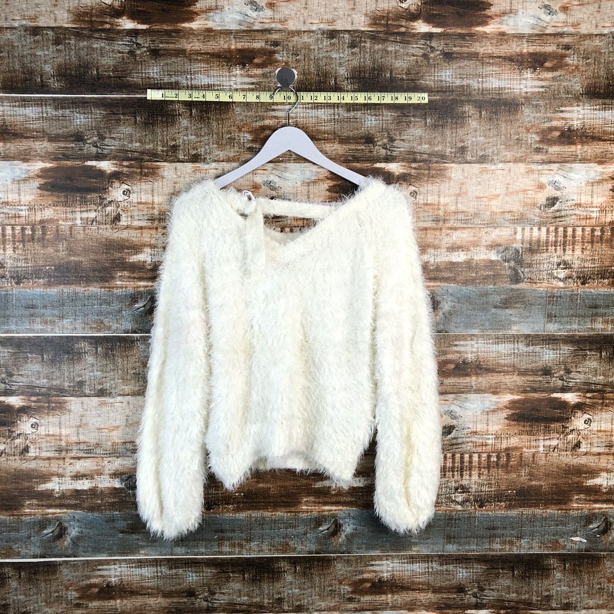 Homespun Knitwear DLL Heather White fur shaggy Mohair Knitwear #C235 Size S / US 4 / IT 40 - 12 Thumbnail