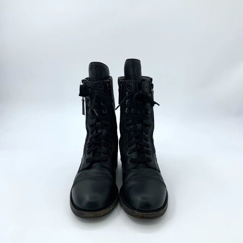 Chanel Chanel Black Quilted LaceUp Ankle Boots -2505 Size US 6.5 / EU 39-40 - 3 Thumbnail